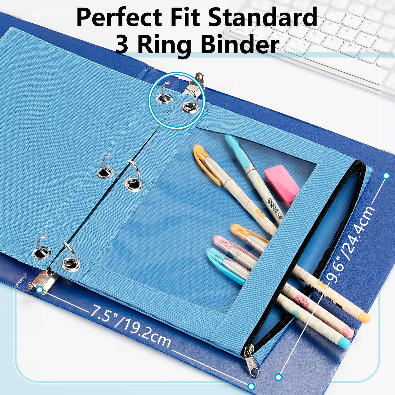 Forvencer 6Pack Pencil Pouches for 3 Ring Binder, Smooth Zipper 3 Ring Binder Pencil Pouch, Multi-Color Pencil Case for Binder, Clear Top Binder Pencil Pouch, Pencil Bag with 3 Re-enforced Grommets - Image 2