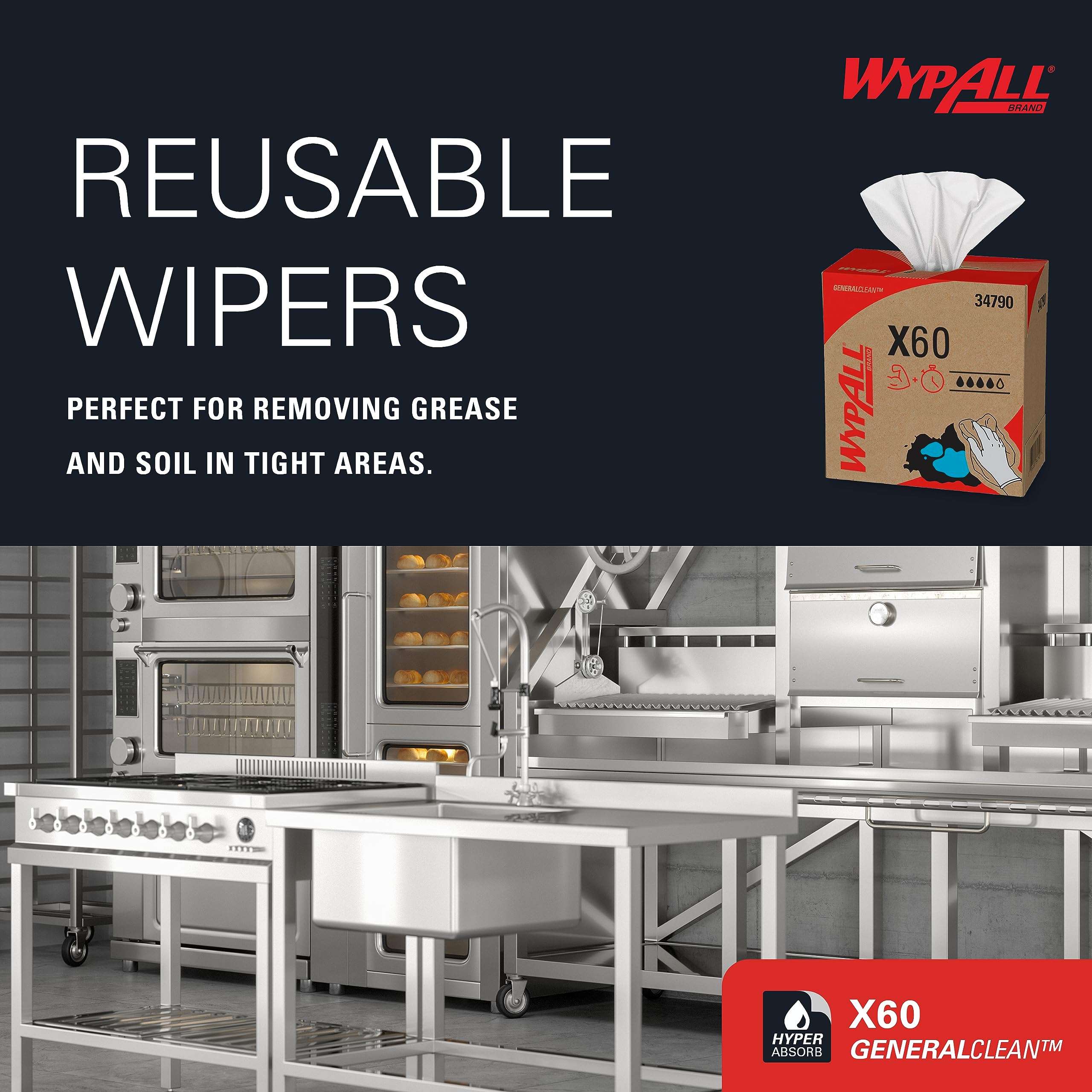 WypAll GeneralClean X60 Cloths Multi-Task Cleaning Wipes (34790), Pop-Up Box, Strong and Absorbent Towels, White (10 Boxes of 118 Sheets, 1,180 Sheet Total) - Image 7