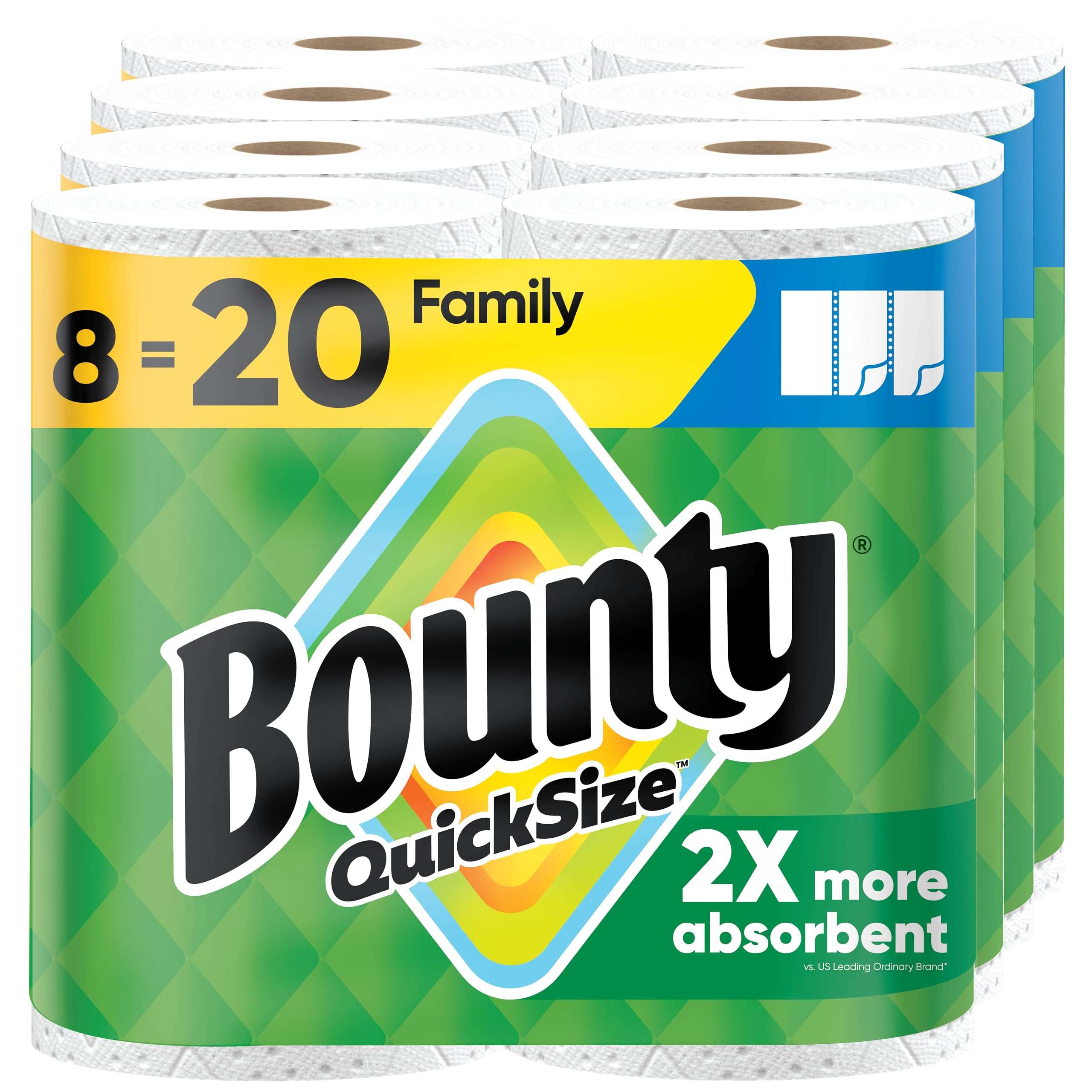 Bounty Quick Size Paper Towels, White, 8 Family Rolls = 20 Regular Rolls - Image 1