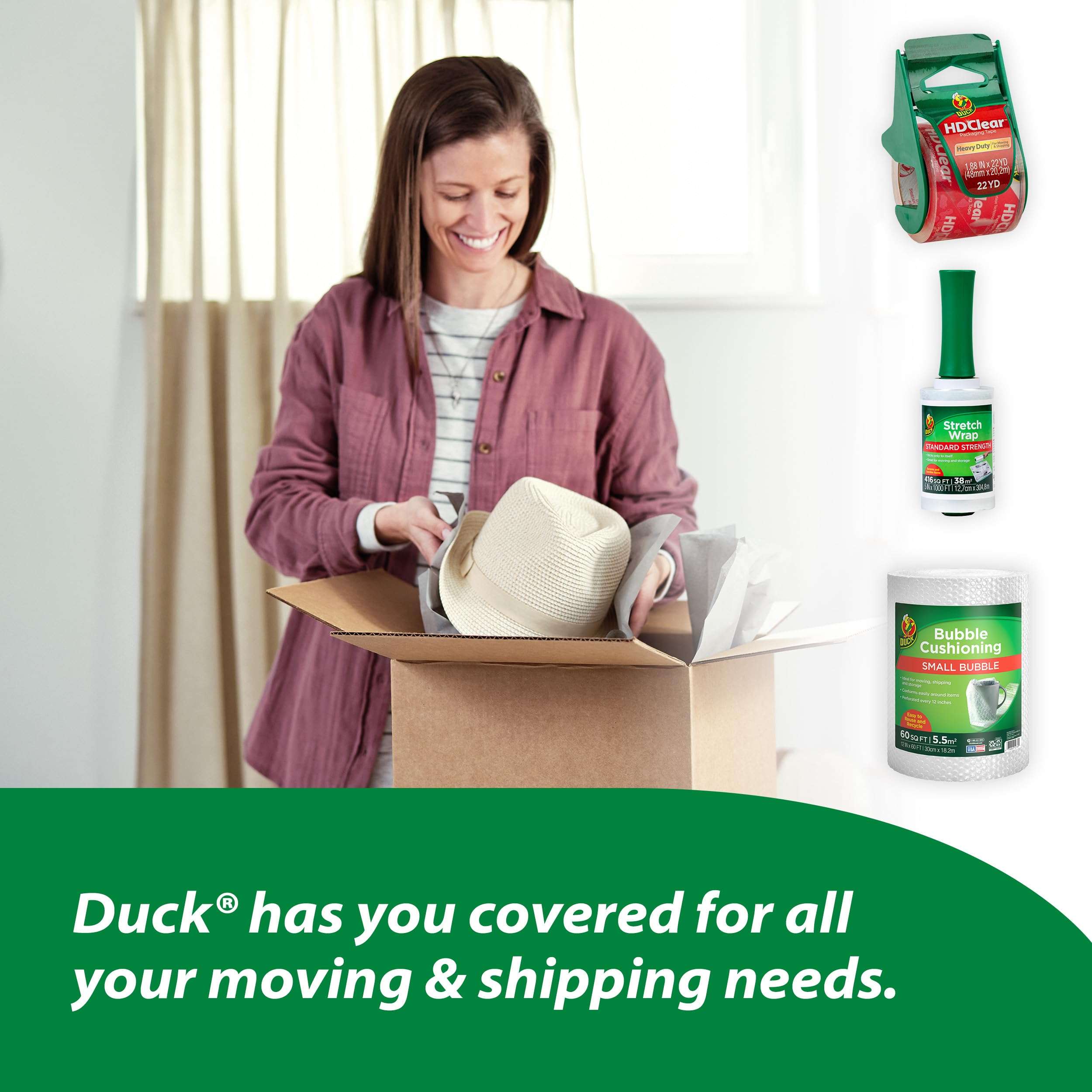Duck HD Clear Packing Tape Dispenser Heavy Duty Packaging Tape Gun for Packing Boxes, Shipping and Moving - Includes 1 Refill Roll of HD Clear 1.88 In. x 50 Yards - Foam Handle (287398) - Image 8