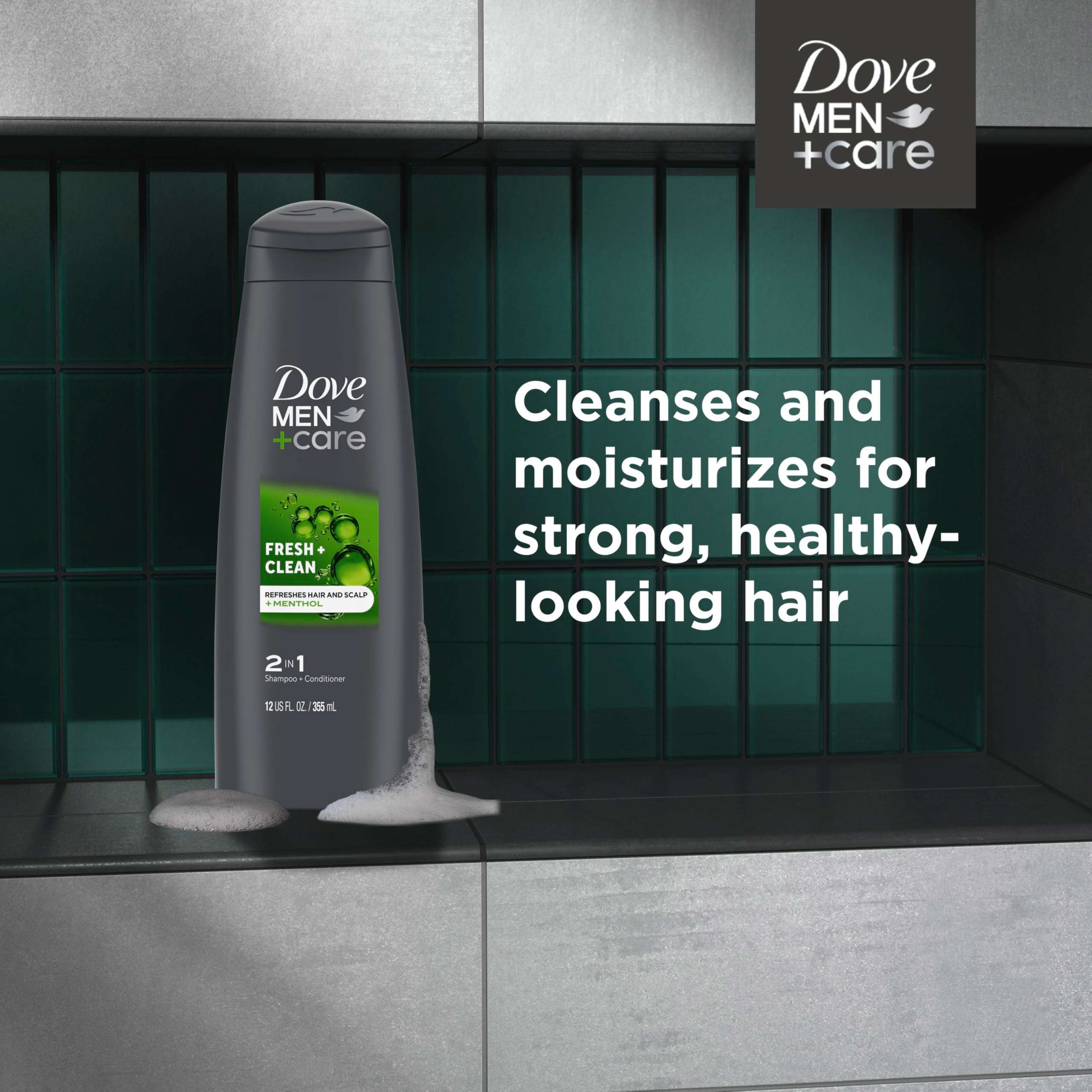 DOVE MEN + CARE Fortifying 2-in-1 Shampoo and Conditioner Fresh and Clean with Caffeine 4 Count For Everyday Care Helps Strengthen and Nourish Hair 12 oz - Image 4