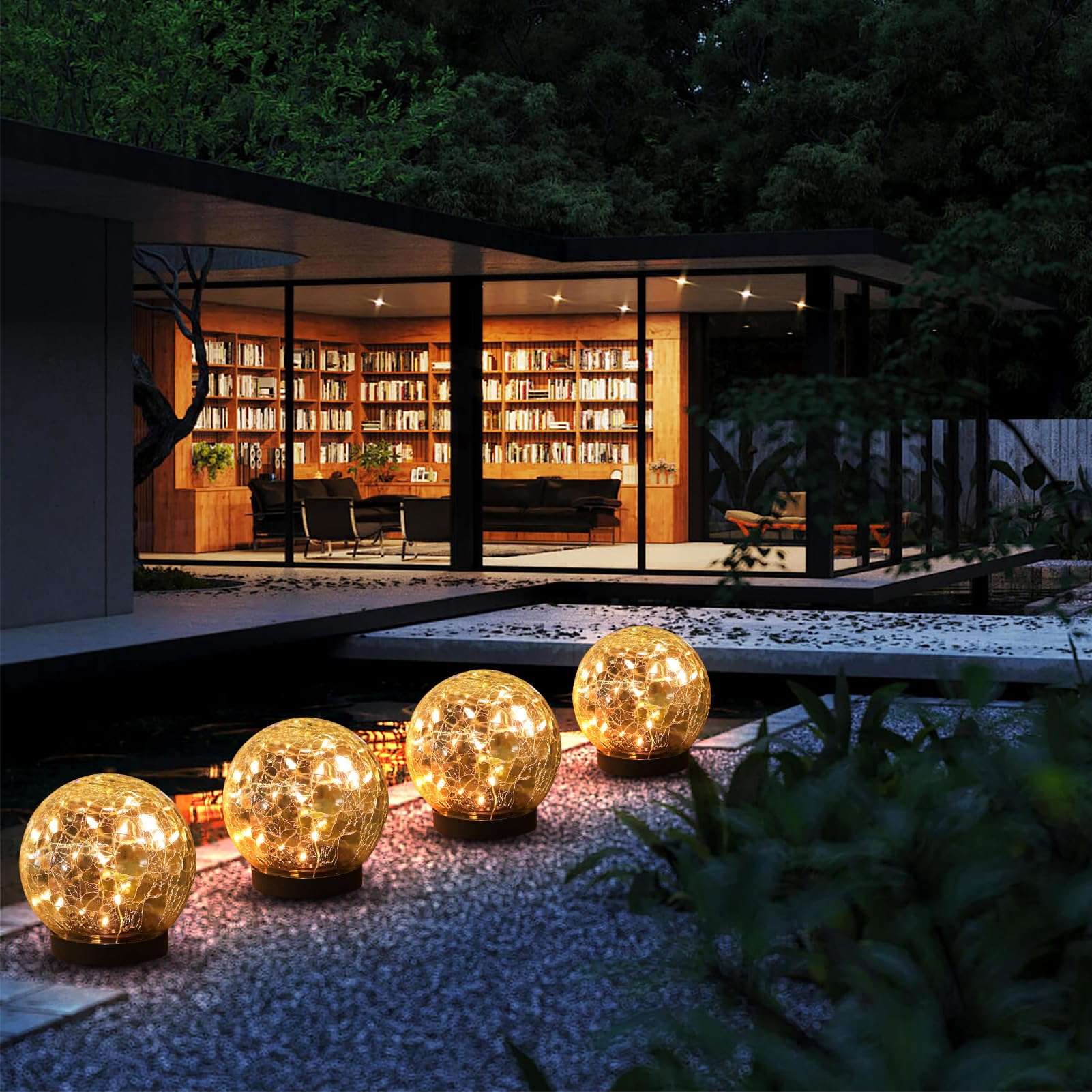 MLKNK Solar Globe Lights Outdoor Waterproof-Solar Balls-Solar Garden Lights-Orbs for Outside 4 Pack Cracked Glass Ball for Lawn Patio Yard Backyard Decorations - Image 3