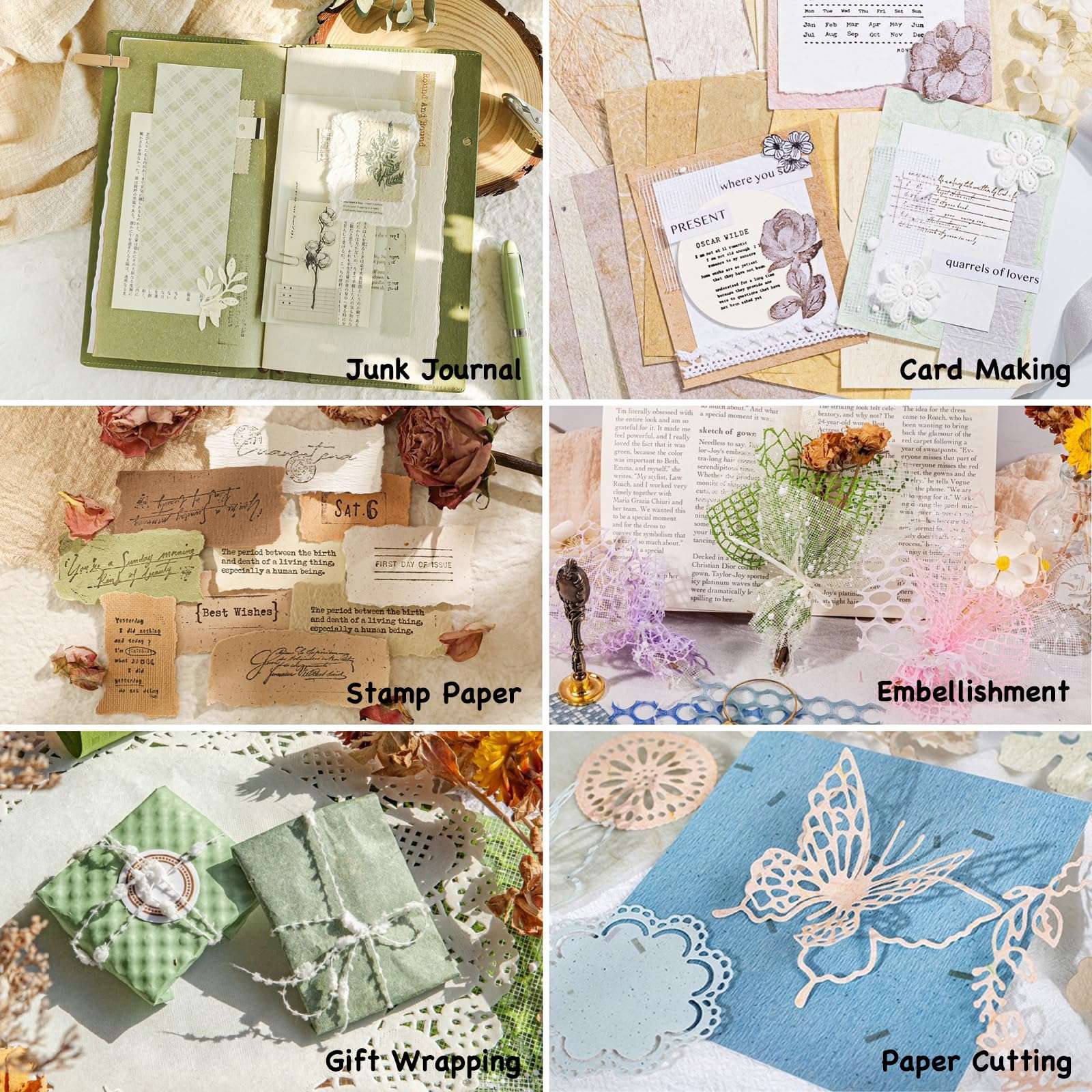 96 Sheets Textured Scrapbook Paper and Mesh Fabric Assorted Set - 6 Pack Mixed Special Paper for Scrapbooking Planner Bullet Junk Journal Supplies Mixed Media Collage Card Embellishments 3.9x5.5 Inch - Image 6