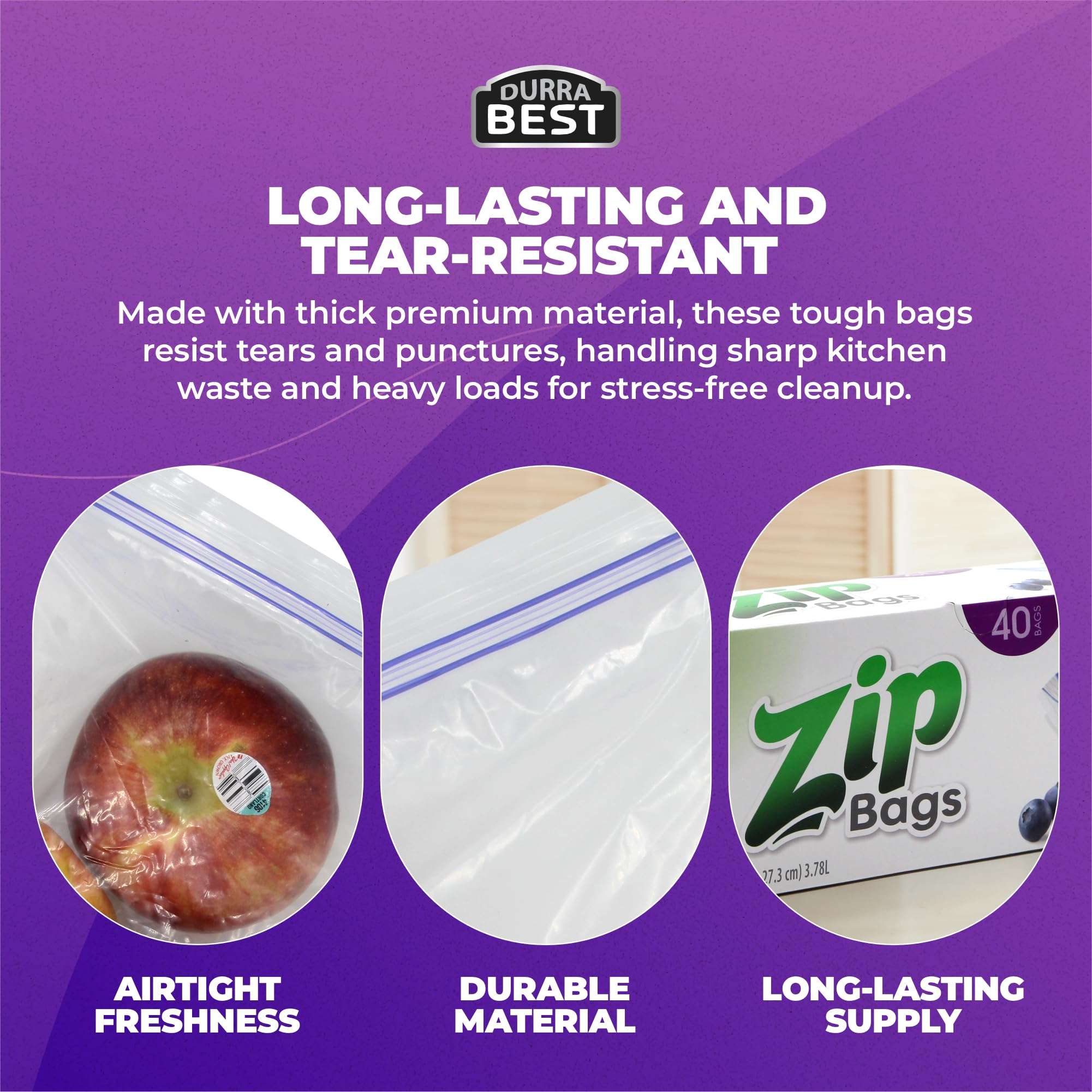 1 Gallon Storage Zip Bags – 40 Count | Extra Large, Resealable, Leak-Proof & Freezer Safe Food Storage Bags with Double Zip Lock | Durable, BPA-Free, Multi-Purpose – DURRA BEST - Image 6