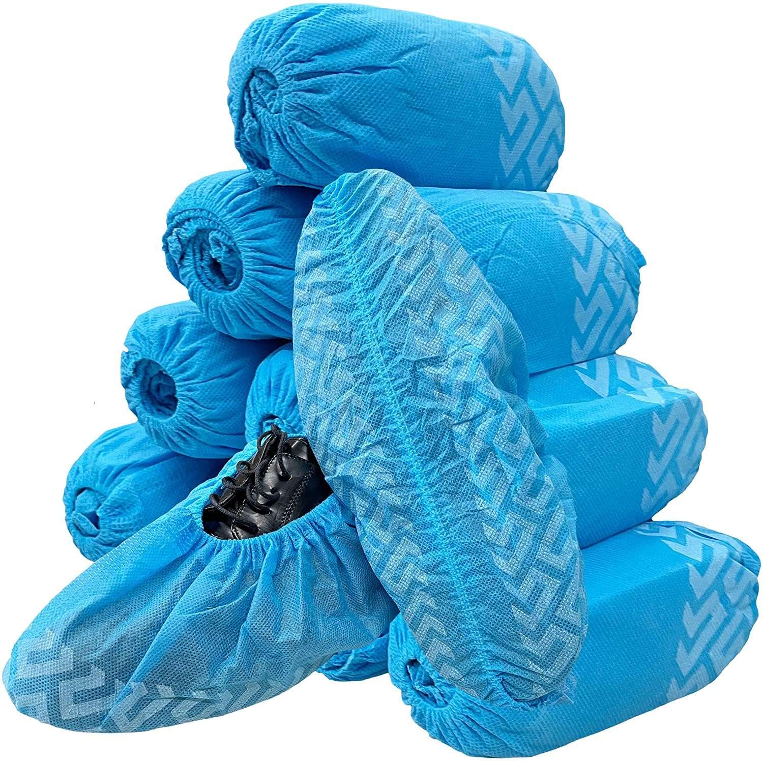 FancyStyle Shoe Covers 200 Pack Disposable Blue Boot & Shoe Covers. Reusable Premium Durable Booties with Non Slip Treads - Image 1