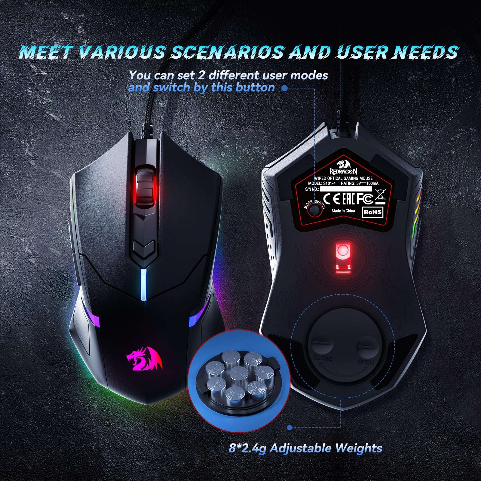 Redragon S101 Gaming Keyboard, M601 Mouse, RGB Backlit Gaming Keyboard, Programmable Backlit Mouse, Value Combo Set [New Version] - Image 8