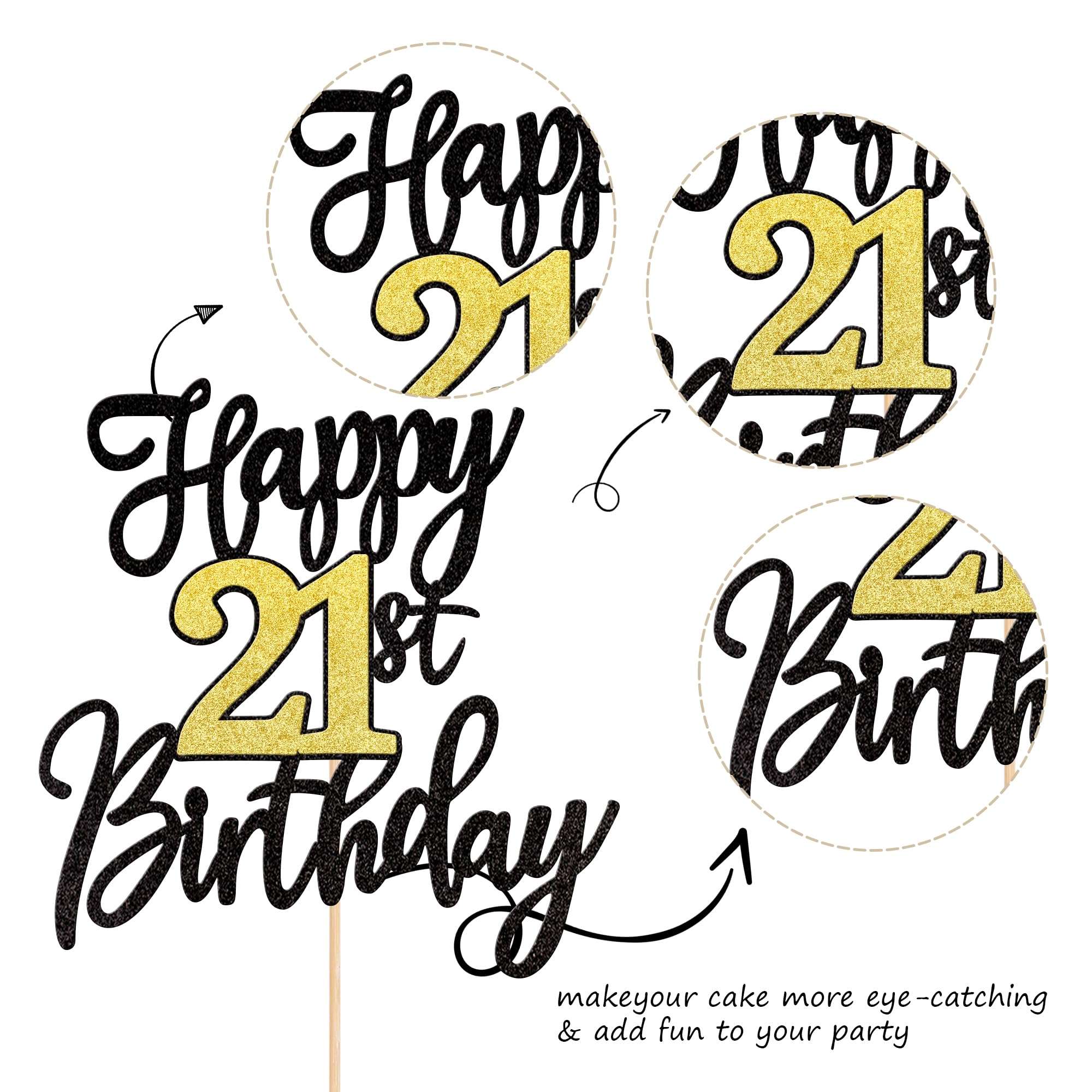 1 PCS Happy 21st Birthday Cake Topper - Black Gold Glitter Cheers to 21 Years - Fabulous Cake Decoration for 21st Birthday Party - Image 4