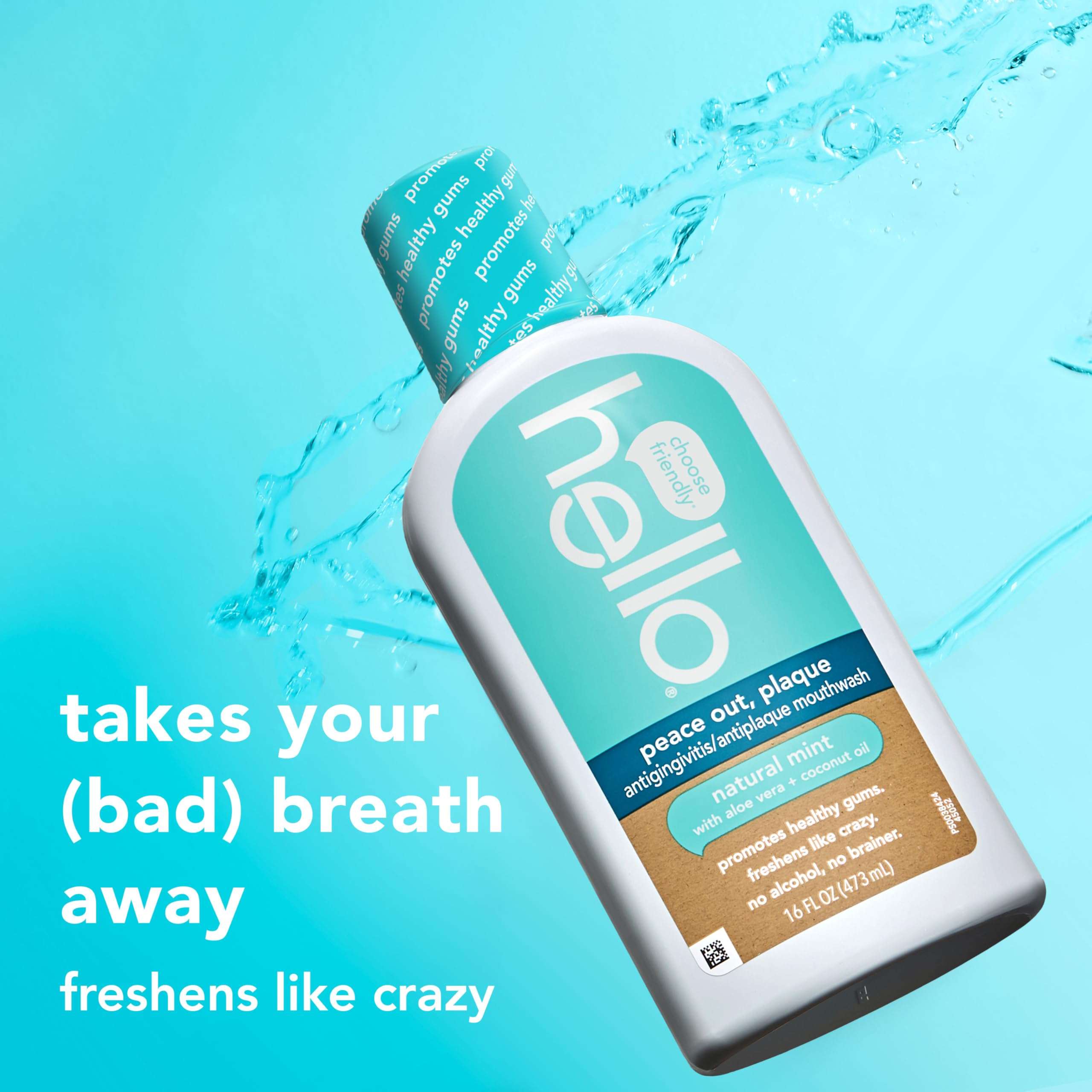 Hello Peace Out Plaque, Antigingivitis Alcohol Free Mouthwash, Natural Mint with Aloe Vera and Coconut Oil, Fluoride Free, Vegan, SLS Free and Gluten Free, 16 Ounce (Pack of 3) - Image 4