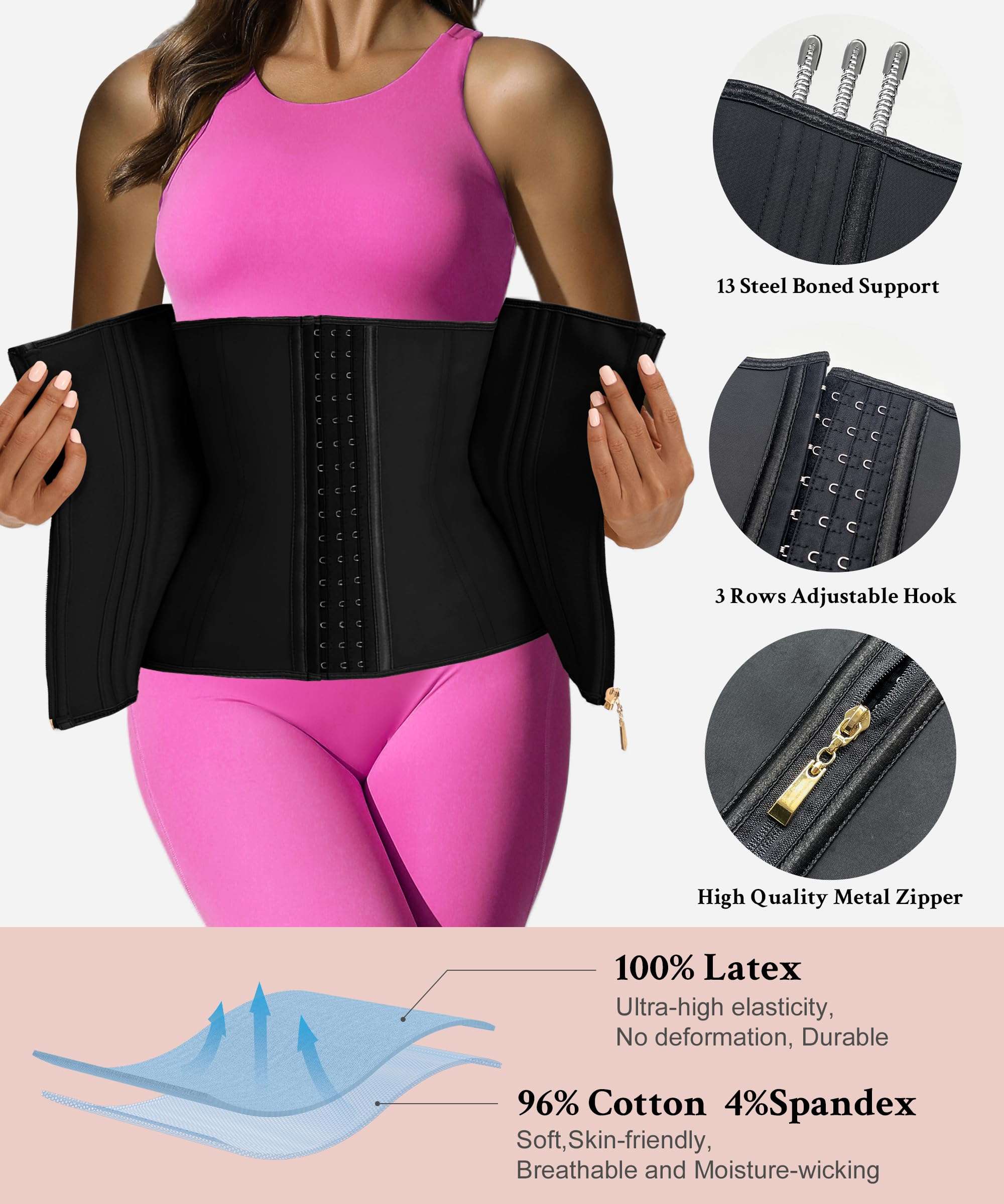 GainKee Waist Trainer for Women Corset Workout Cincher Body Shaper Tummy Control Shapewear Sweat Trimmer Latex Zipper - Image 3