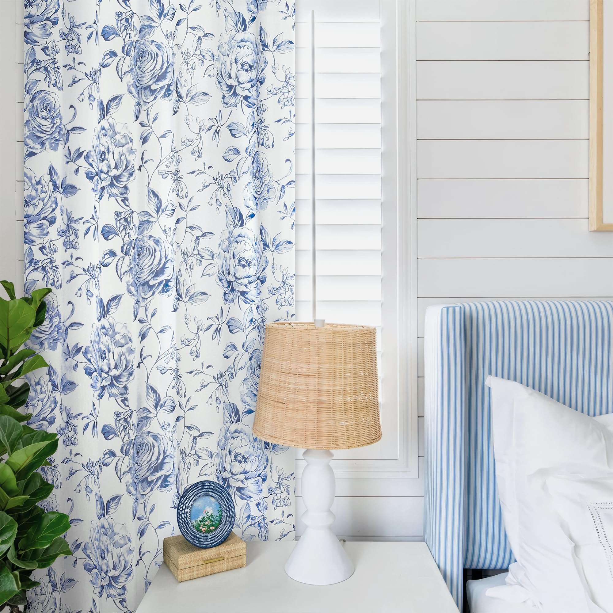 Beauoop Floral Curtains 84 Inches Long 2 Panels for Bedroom Living Room Blue Rose Flower Patterned Farmhouse Light Filtering Room Darkening Privacy Grommet Top Window Treatments Drapes, 50X84 - Image 3