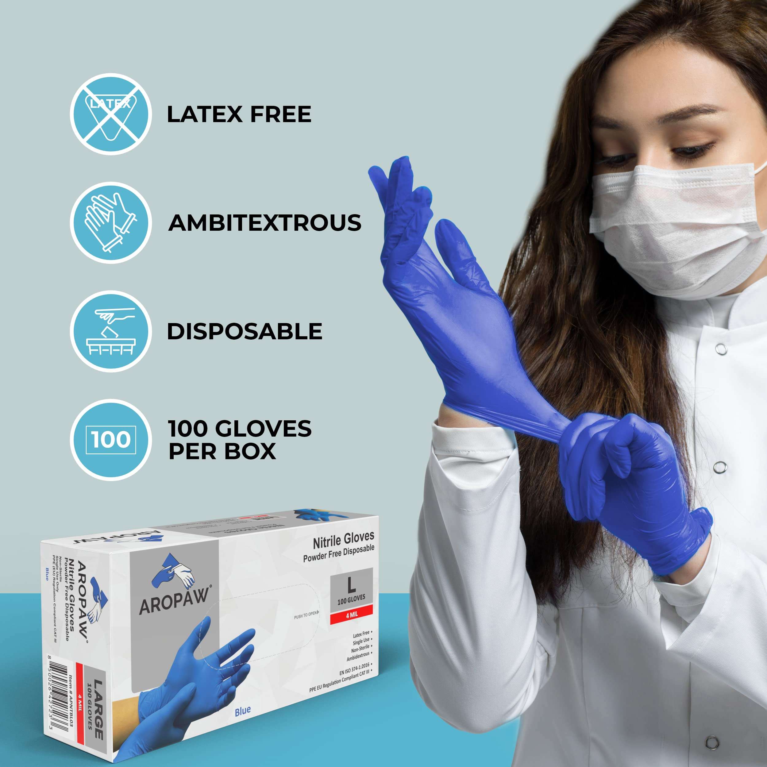 AroCare Nitrile Gloves, Disposable Gloves, Comfortable, Powder Free, Latex Free | 100-1000 Gloves - Image 4