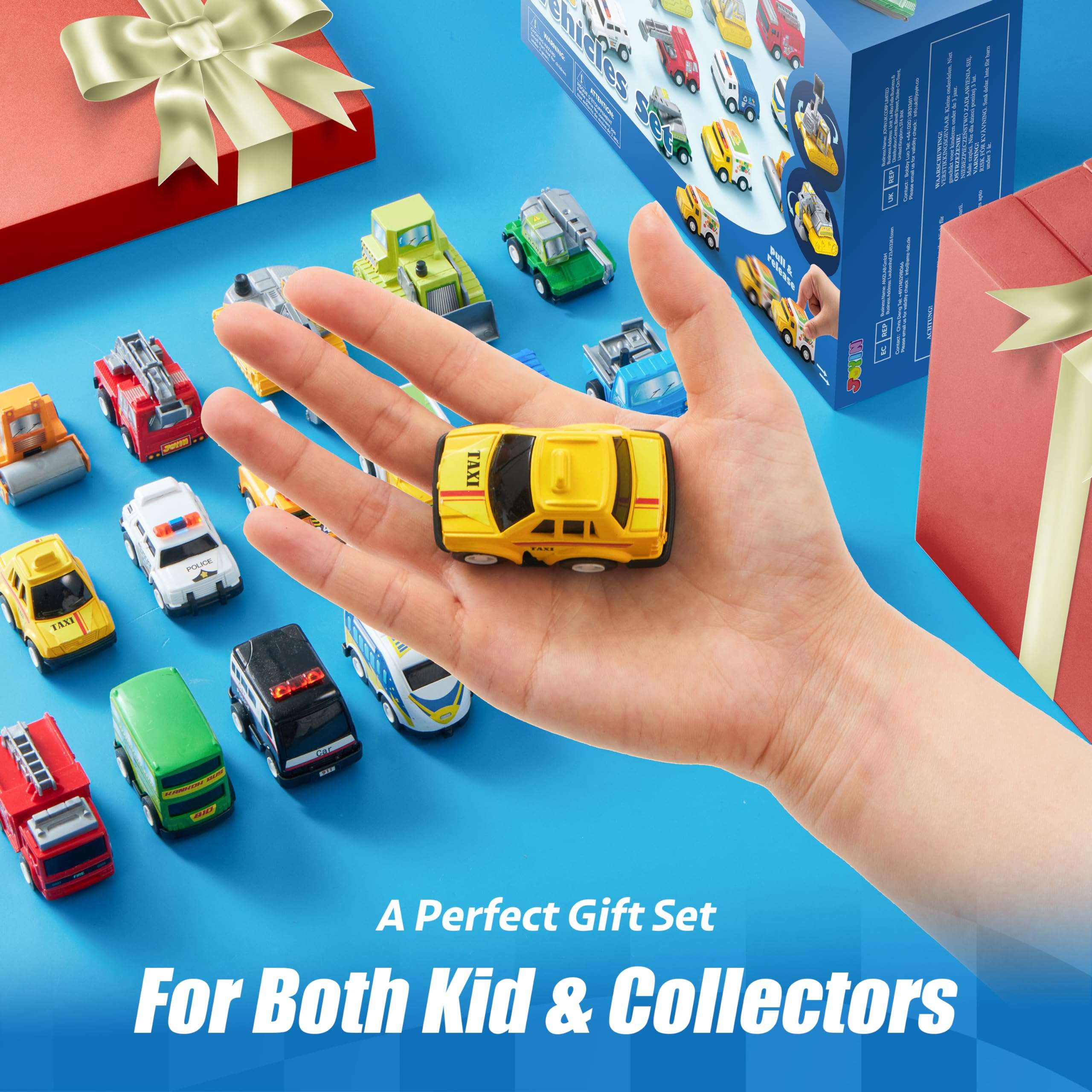JOYIN 18 Pcs Pull Back City Cars and Trucks Toy Vehicles Set, Friction Powered Cars Toys for Toddlers, Boys, Girls’ Educational Play, Kids Stocking Stuffers, Treasure Box Gifts for Classroom - Image 2