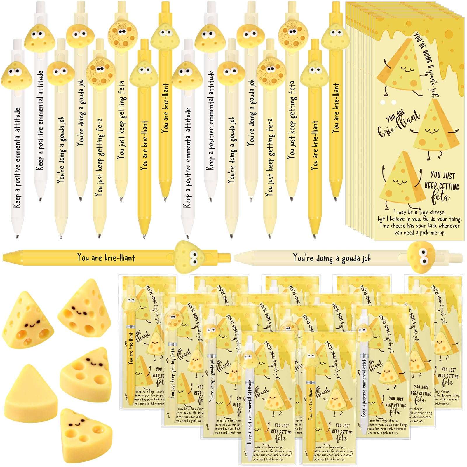 Sayglossy 20 Set Emotional Gift Bulk Support Cheese Ballpoint Pen Mini Positive Cheese Inspirational Bookmark Cards Halloween Party Favor for Student Teacher Employee Coworker Housekeeping - Image 1