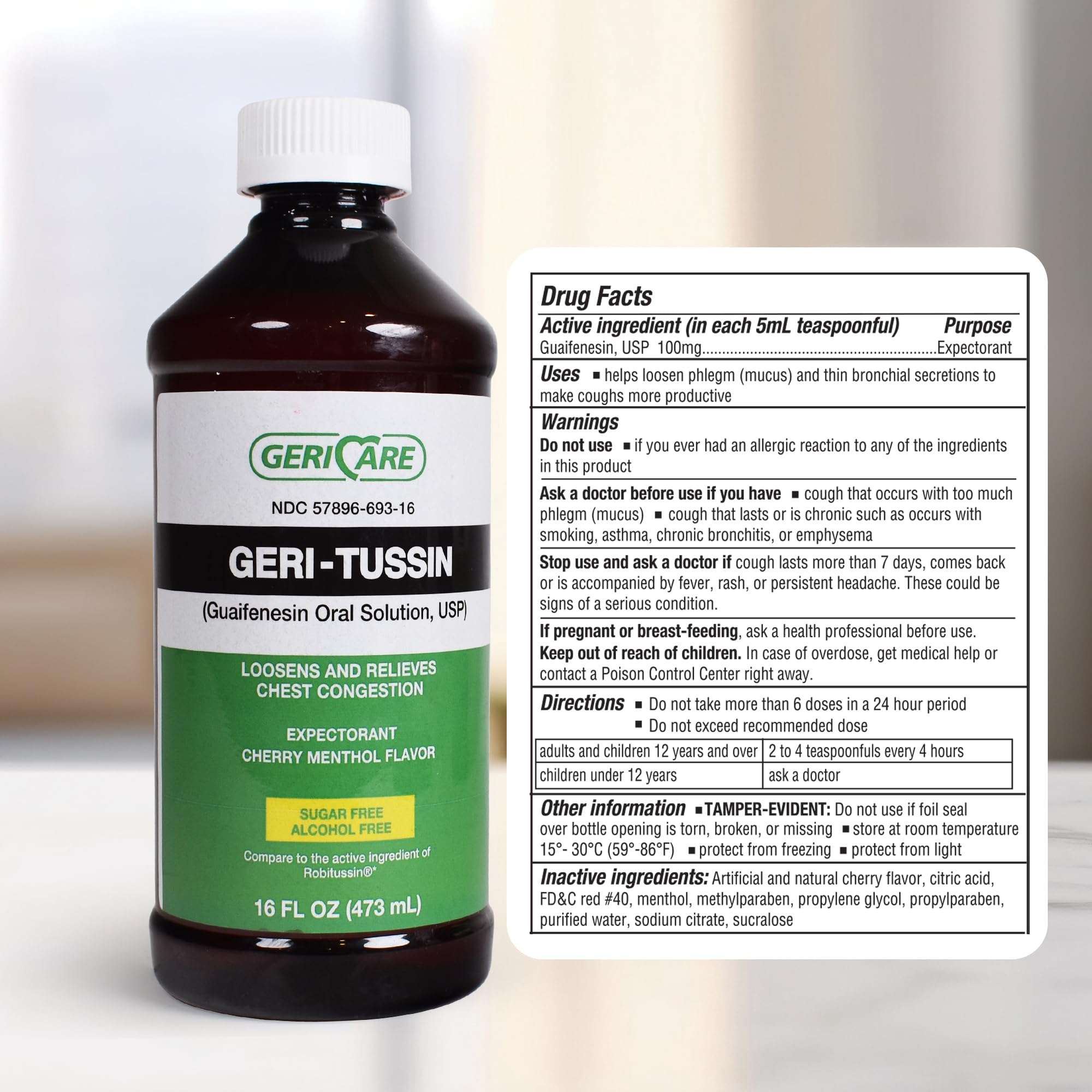 GeriCare Geri-Tussin Cold and Cough Relief Guaifenesin Syrup, Sugar Free, 16 Fl Oz (Pack of 1) - Image 7