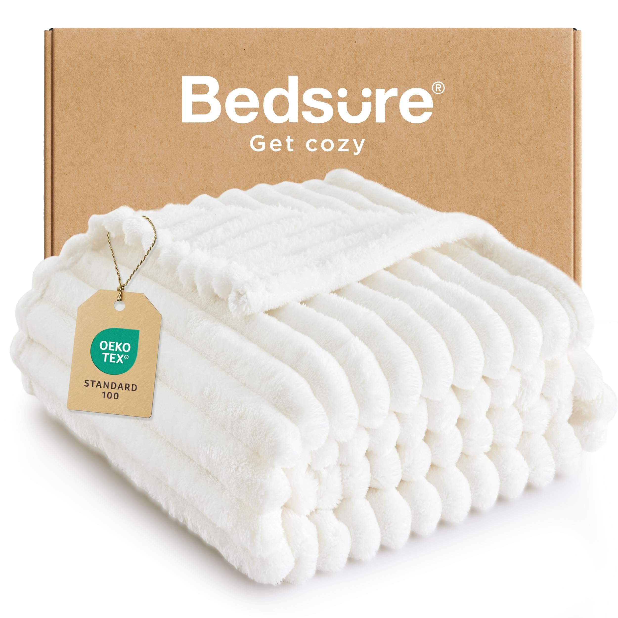 Bedsure GentleSoft White Throw Blanket for Couch - Cozy Soft Blankets for Women, Cute Small Fleece Throws for Girls, House Bedroom Decor Aesthetic Gift for Women, Off White, 50x70 Inches - Image 1