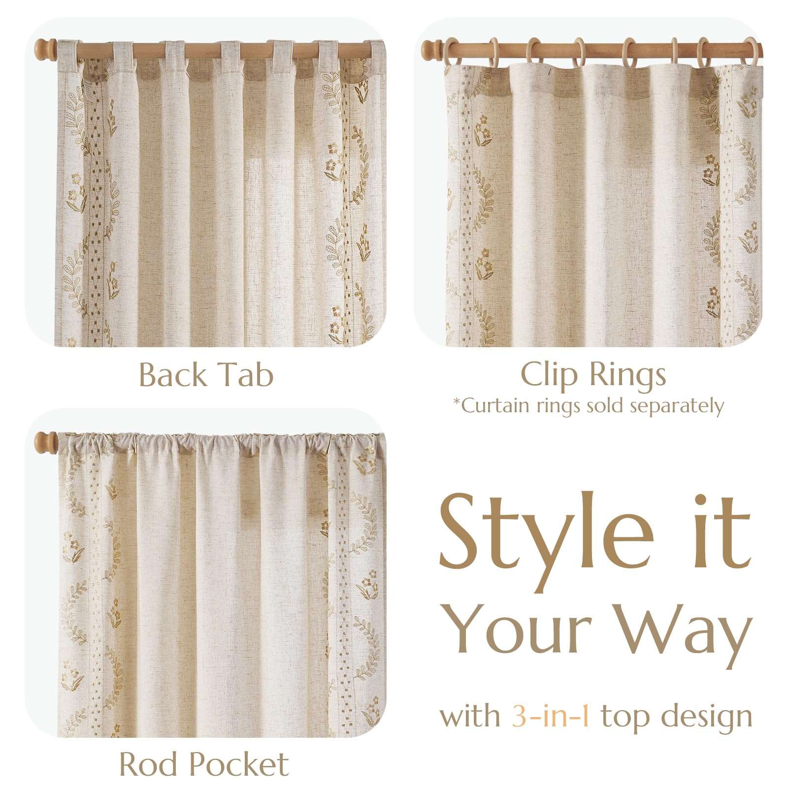 jinchan Belrose Linen Curtains for Bedroom Floral Curtains 84 Inch Length Linen Blend Beige Embroidered Drapes Farmhouse Flower Patterned Drapes for Living Room Window Treatments Set 2 Panels - Image 6