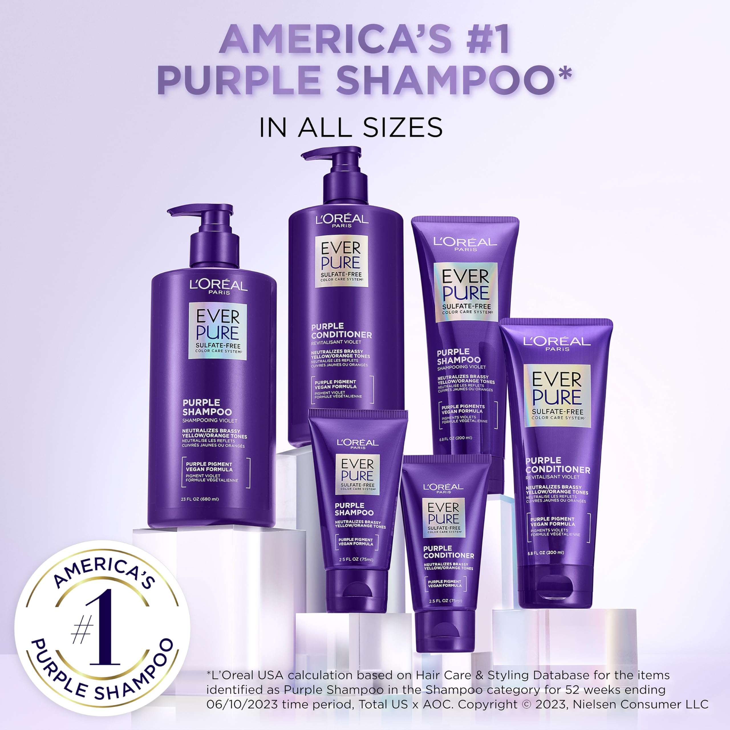 L’Oreal Paris EverPure Sulfate Free Brass Toning Purple Shampoo and Conditioner Set for Blonde, Bleached, Silver, or Brown Highlighted Hair, 1 Kit - Image 6