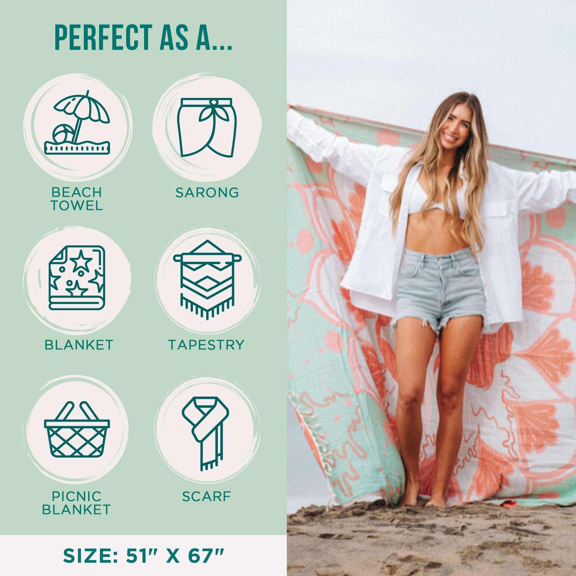 Sand Cloud Oversized Turkish Beach Towel - Disney Boho Mermaid - Sand Free - 100% Certified Organic Turkish Cotton Yarn - Quick Dry Towel for Beach, Picnic, Blanket or Bath - As Seen on Shark Tank - Image 4