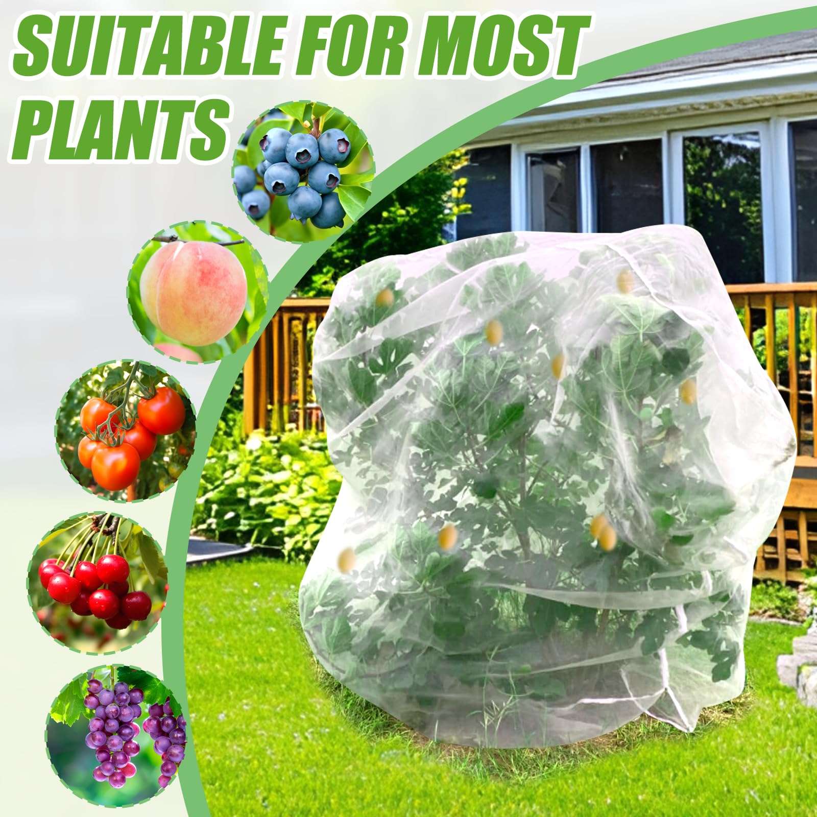 Fruit Tree Netting 6 * 7ft 2 Pack,Garden Netting for Blueberry Bushes,Vegetables,Flowers,Bird Netting Pest Barrier with Drawstring Zipper - Image 3