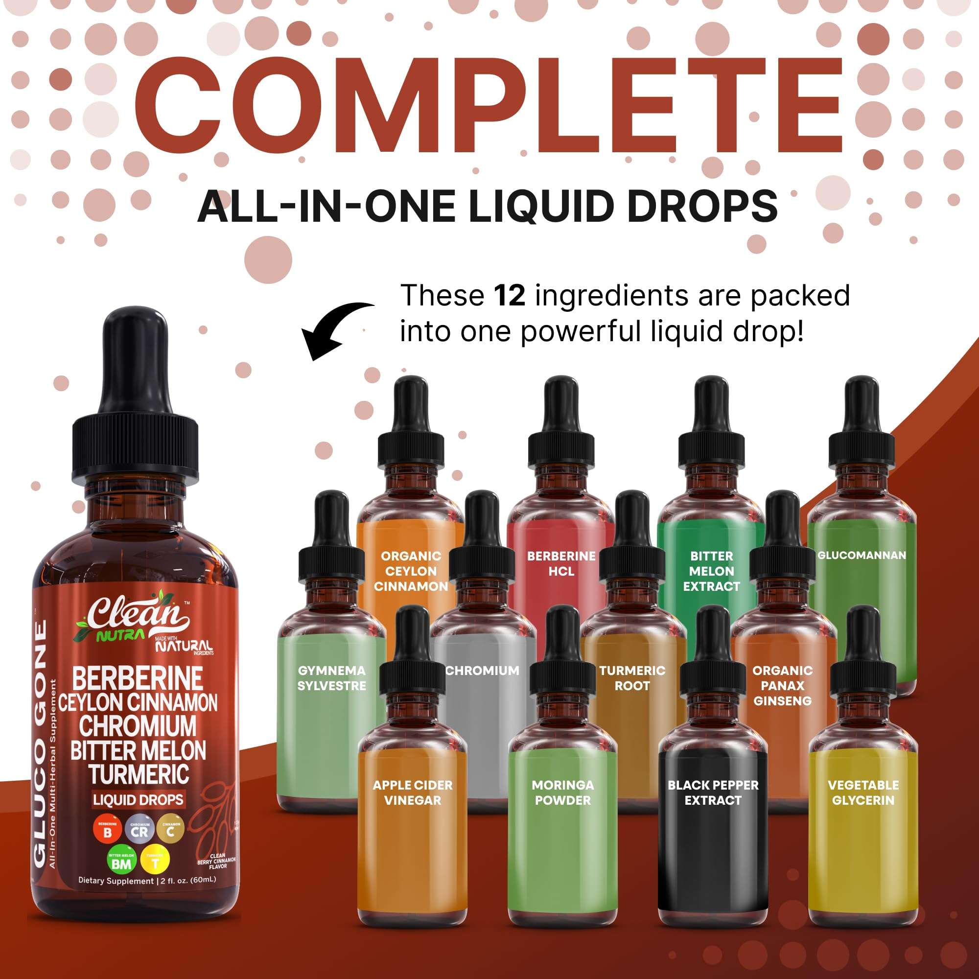 Clean Nutra Berberine with Ceylon Cinnamon Supplement Liquid Drops + Bitter Melon Extract, Glucomannan, Gymnema, Chromium, Turmeric, Organic Panax Ginseng, Moringa GLP-1 Support - Image 2