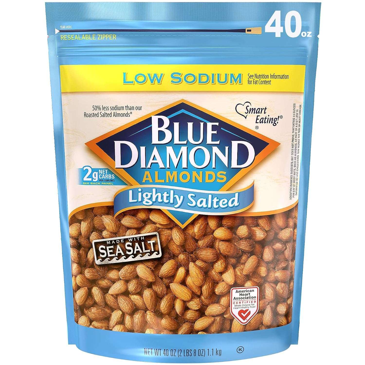 Blue Diamond Almonds Low Sodium Lightly Salted Snack Nuts, 40 Oz Resealable Bag (Pack of 1) - Image 1