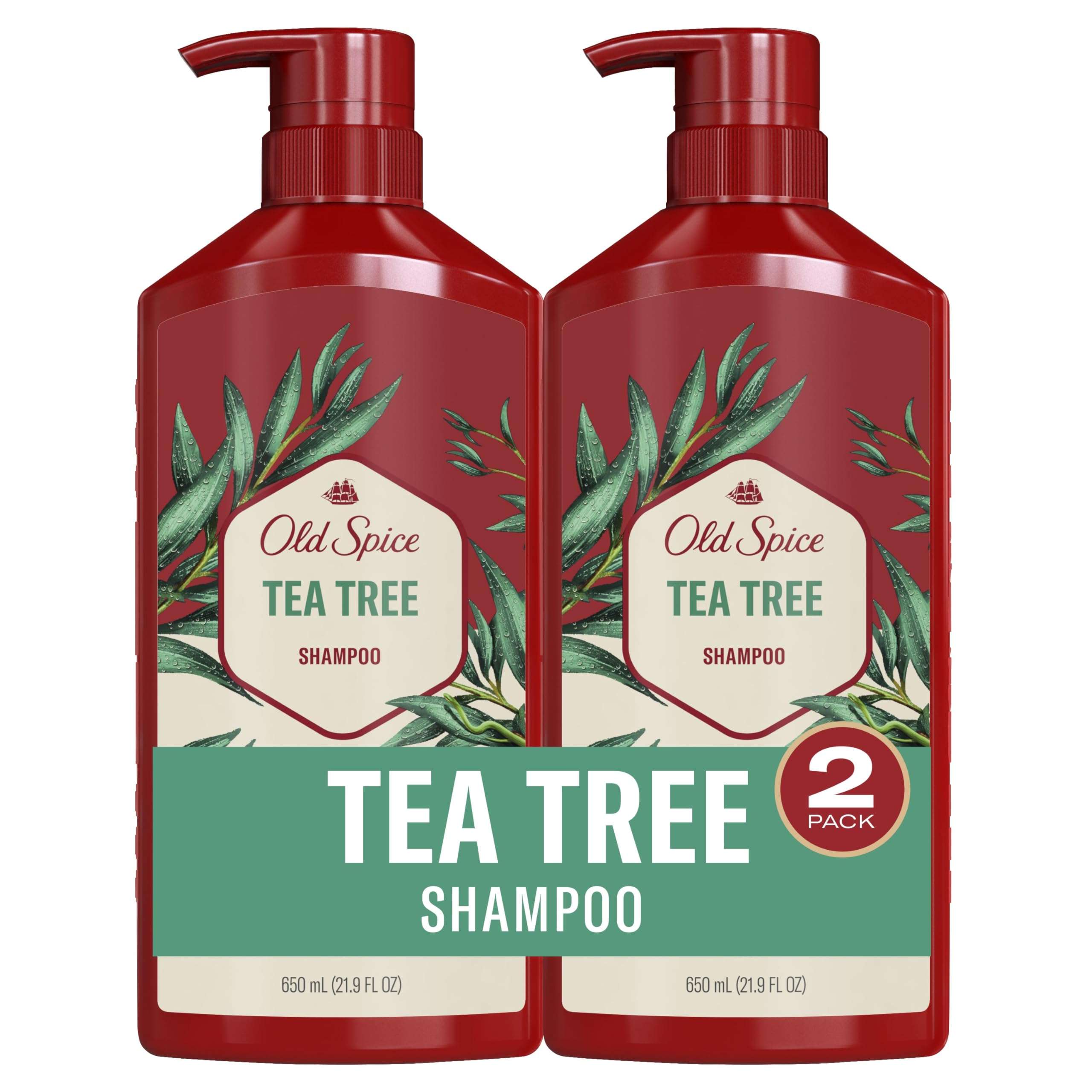 Old Spice Tea Tree Shampoo for Men, Healthier, Fuller, More Moisturized Looking Hair, 21.9 Fl Oz Each, Twin Pack - Image 1