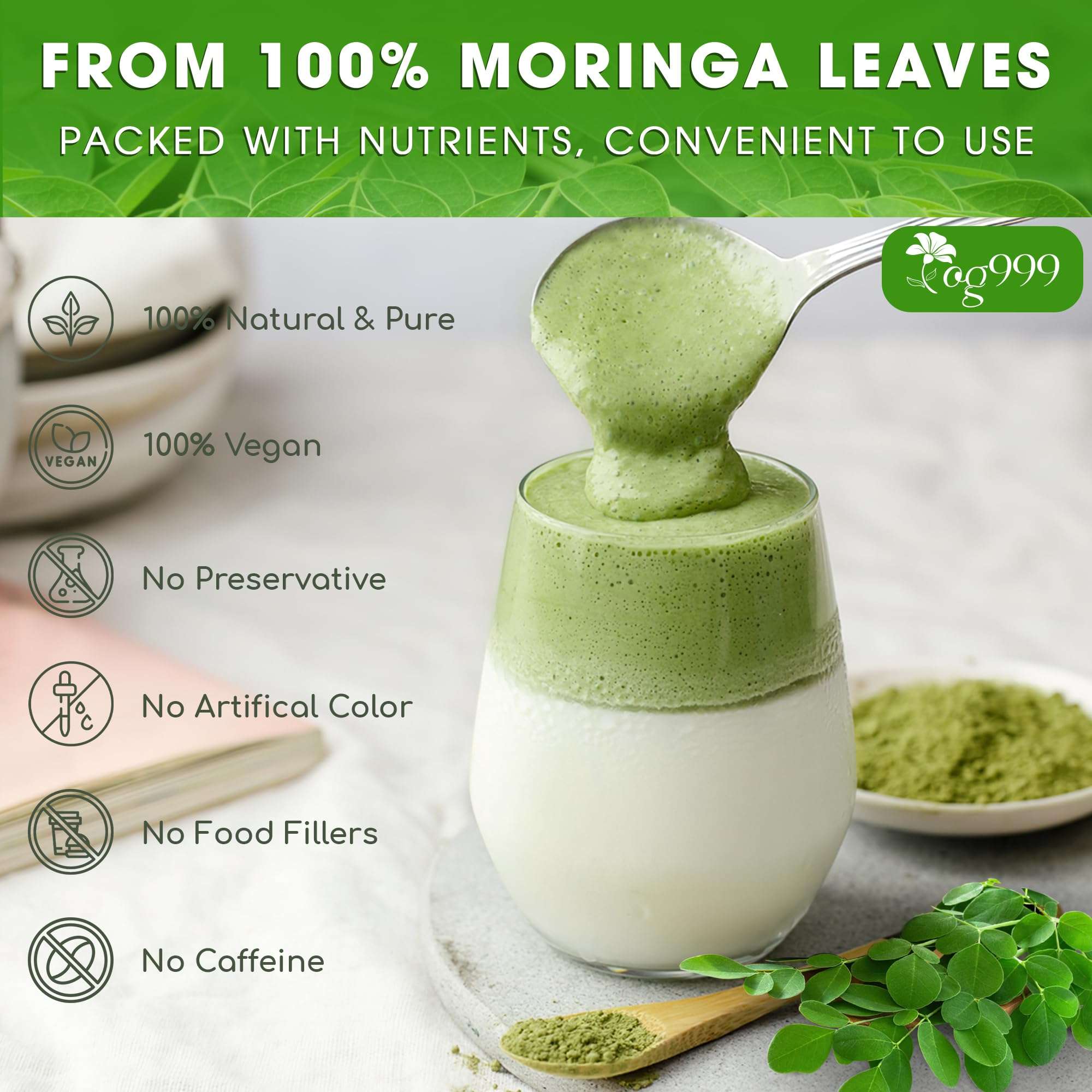 TOG999, Premium 16oz Moringa Leaf Powder, 100% Natural and Pure from Moringa Leaves, No Additives, No Gluten, No Sugar, Vegan - Image 3