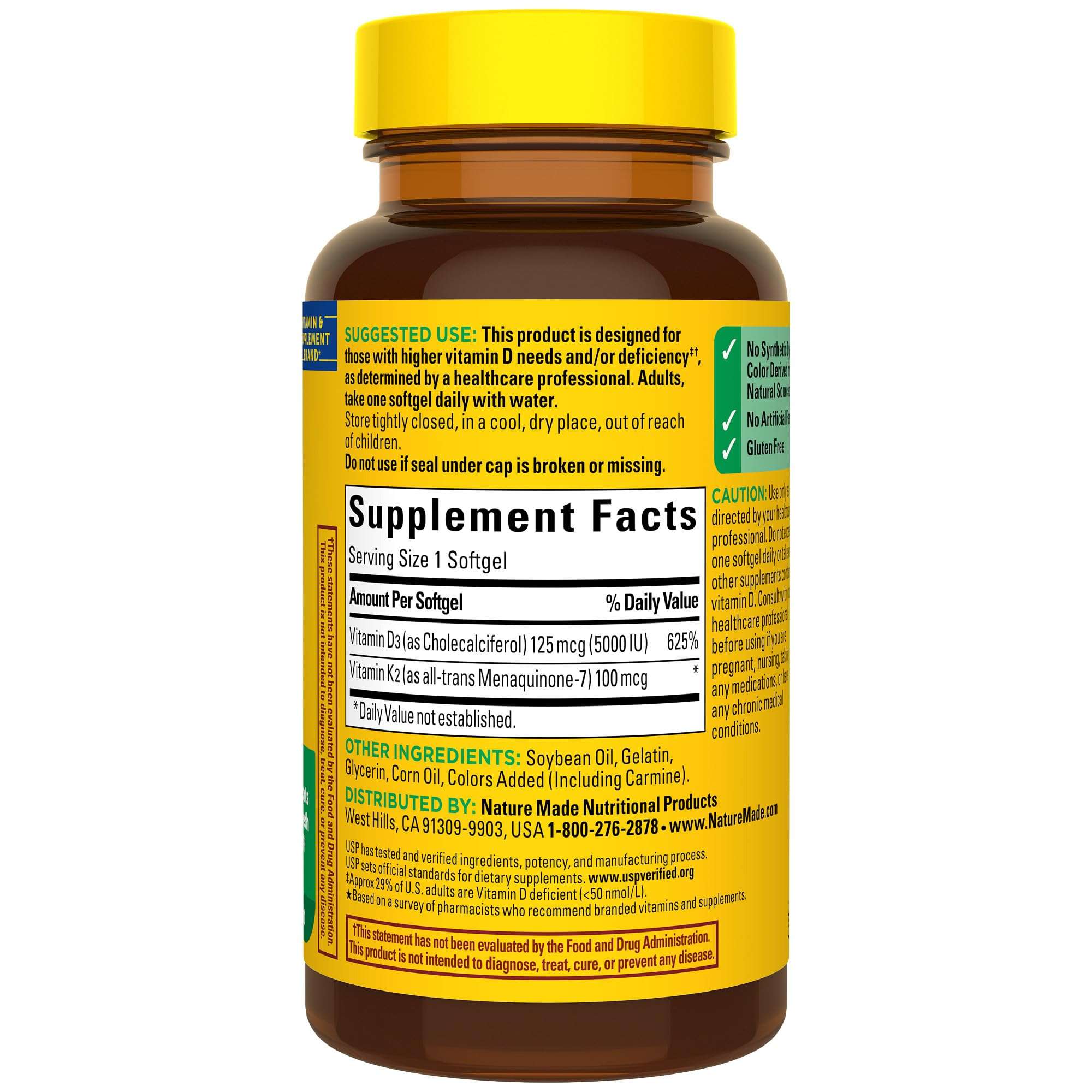Nature Made Vitamin D3 K2 Supplement, 5000 IU (125 mcg) Vitamin D for Bone, Teeth, Muscle and Immune Support, 30 D3 and K2 Softgels, 30 Day Supply - Image 8