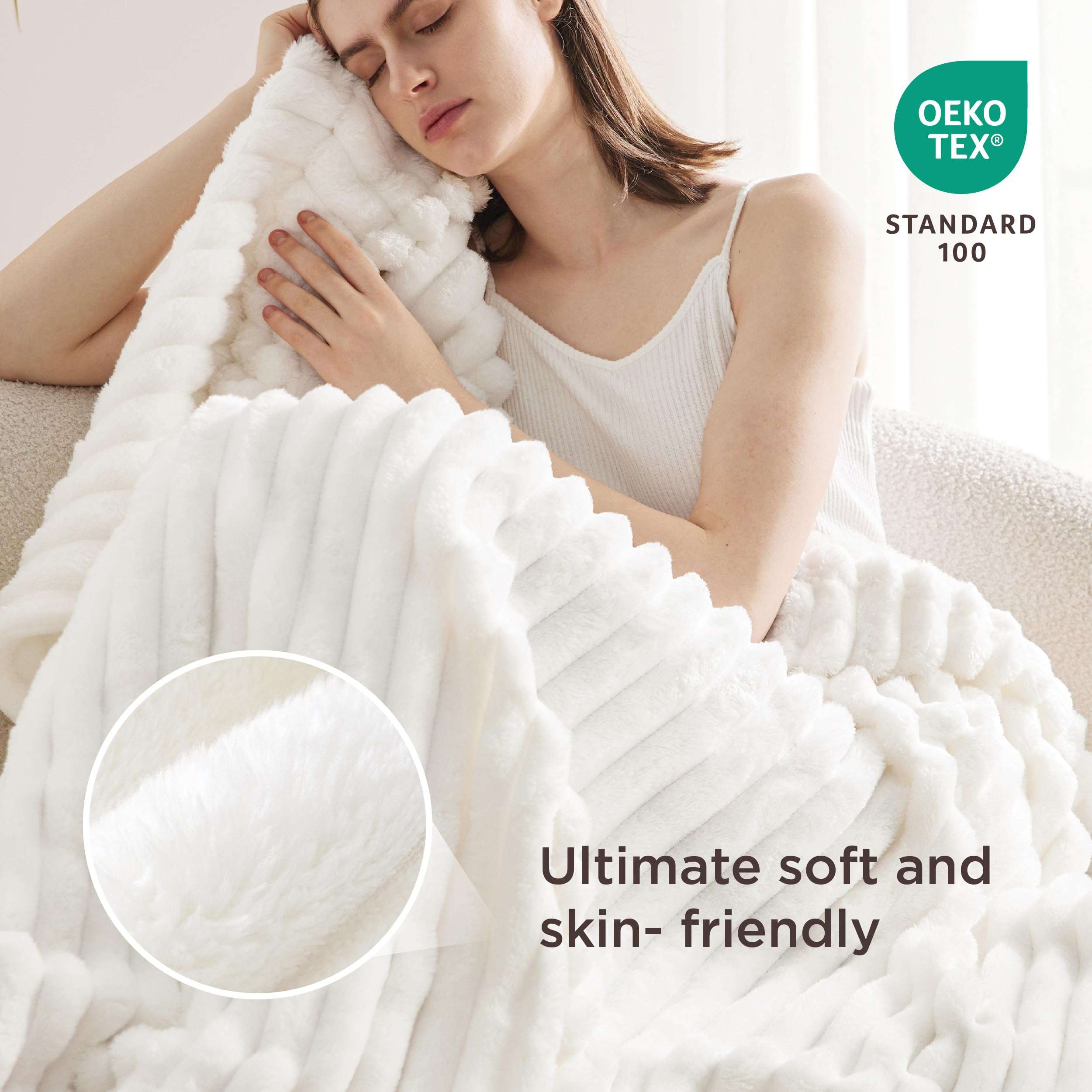 Bedsure GentleSoft White Throw Blanket for Couch - Cozy Soft Blankets for Women, Cute Small Fleece Throws for Girls, House Bedroom Decor Aesthetic Gift for Women, Off White, 50x70 Inches - Image 5