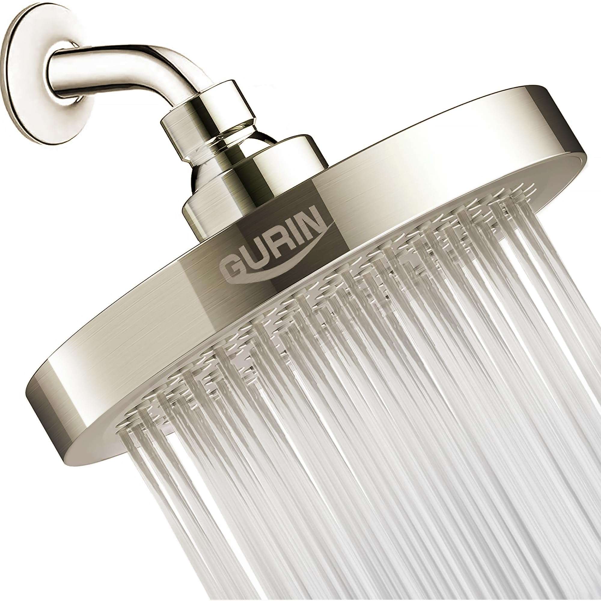 GURIN Shower Head High Pressure Rain, Luxury Bathroom Showerhead with Brushed Nickel Plated Finish, Adjustable Angles, Anti-Clogging Silicone Nozzles - Image 1