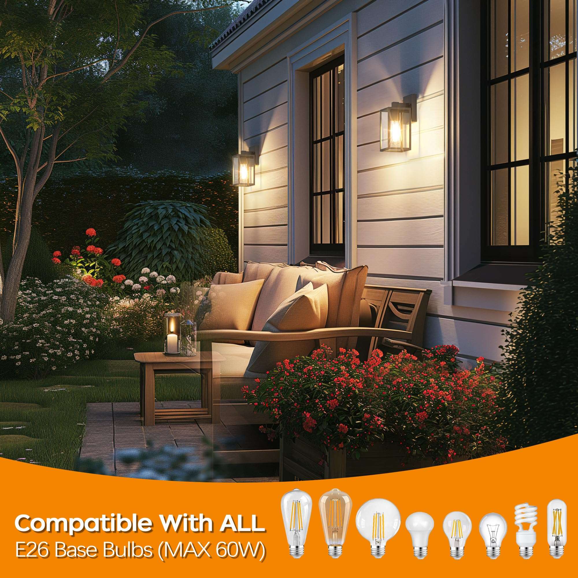 Outdoor Light Fixture Wall Mount, LED Exterior Lighting fixtures for Outside, Front Porch Lights, Waterproof Wall Sconce Lantern Lamp, Black Coach Lights for House, Patio, Garage, Doorway, Entryway - Image 4