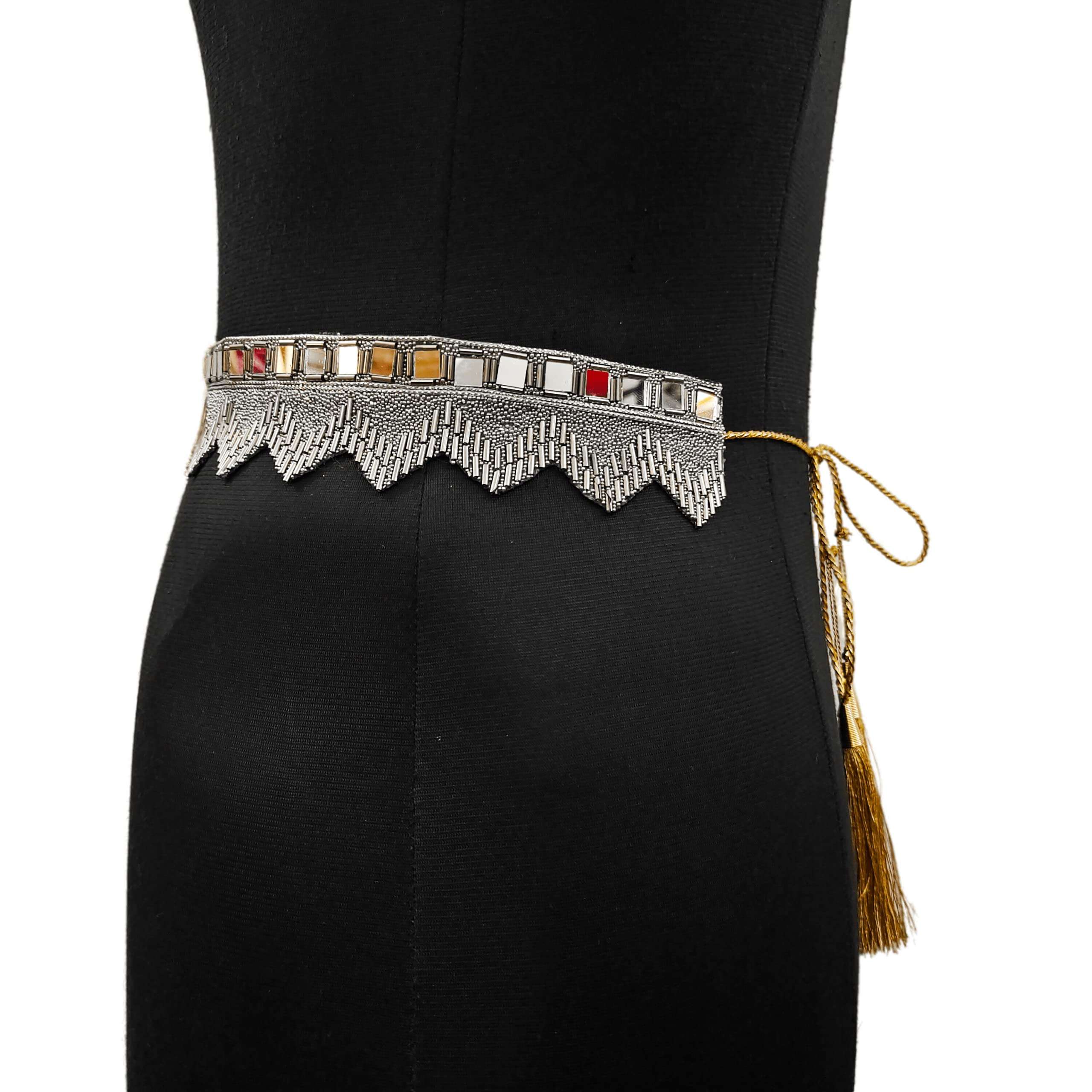 Purala Women's Fabric Kamarband Saree belt waist hip Waist for saree Girl gaun women Lehnga choli Tredisnal Hand Work bally chain cloth Belt (35 piramind kas grey) - Image 3