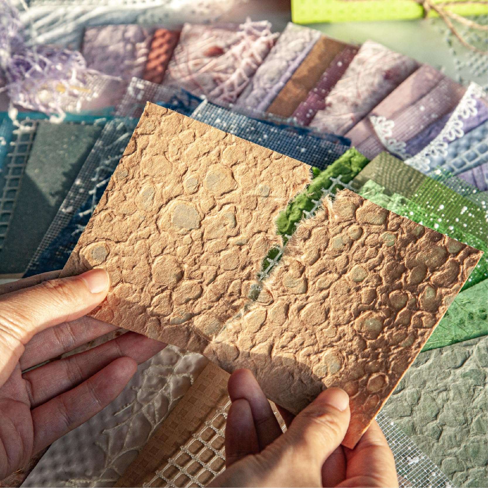 96 Sheets Textured Scrapbook Paper and Mesh Fabric Assorted Set - 6 Pack Mixed Special Paper for Scrapbooking Planner Bullet Junk Journal Supplies Mixed Media Collage Card Embellishments 3.9x5.5 Inch - Image 8