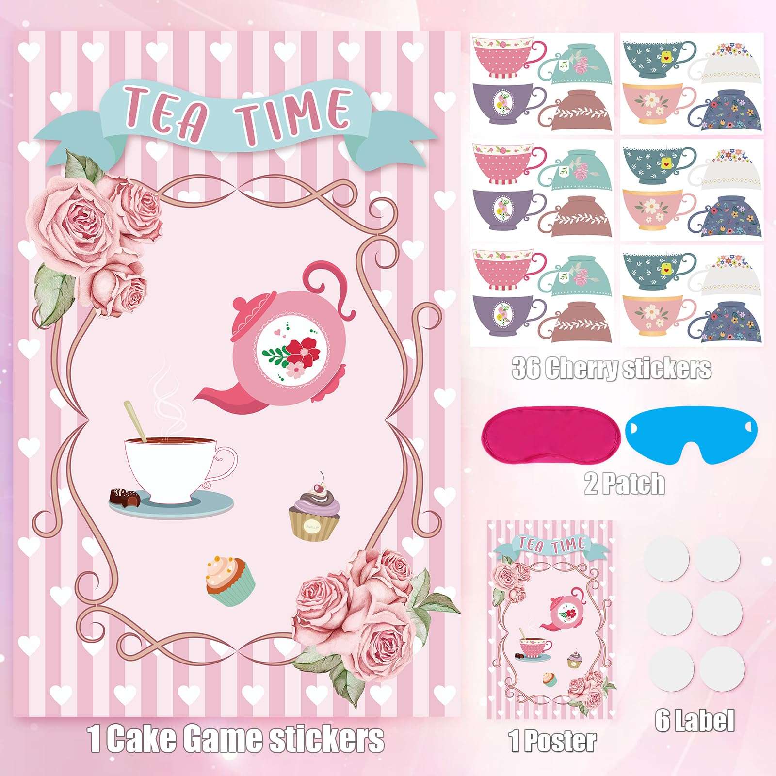Hxezoc Tea Party Games: Pin The Tea Cup With 24 Pcs Stickers, Large Games Poster for Girls' Birthday Party - Image 6