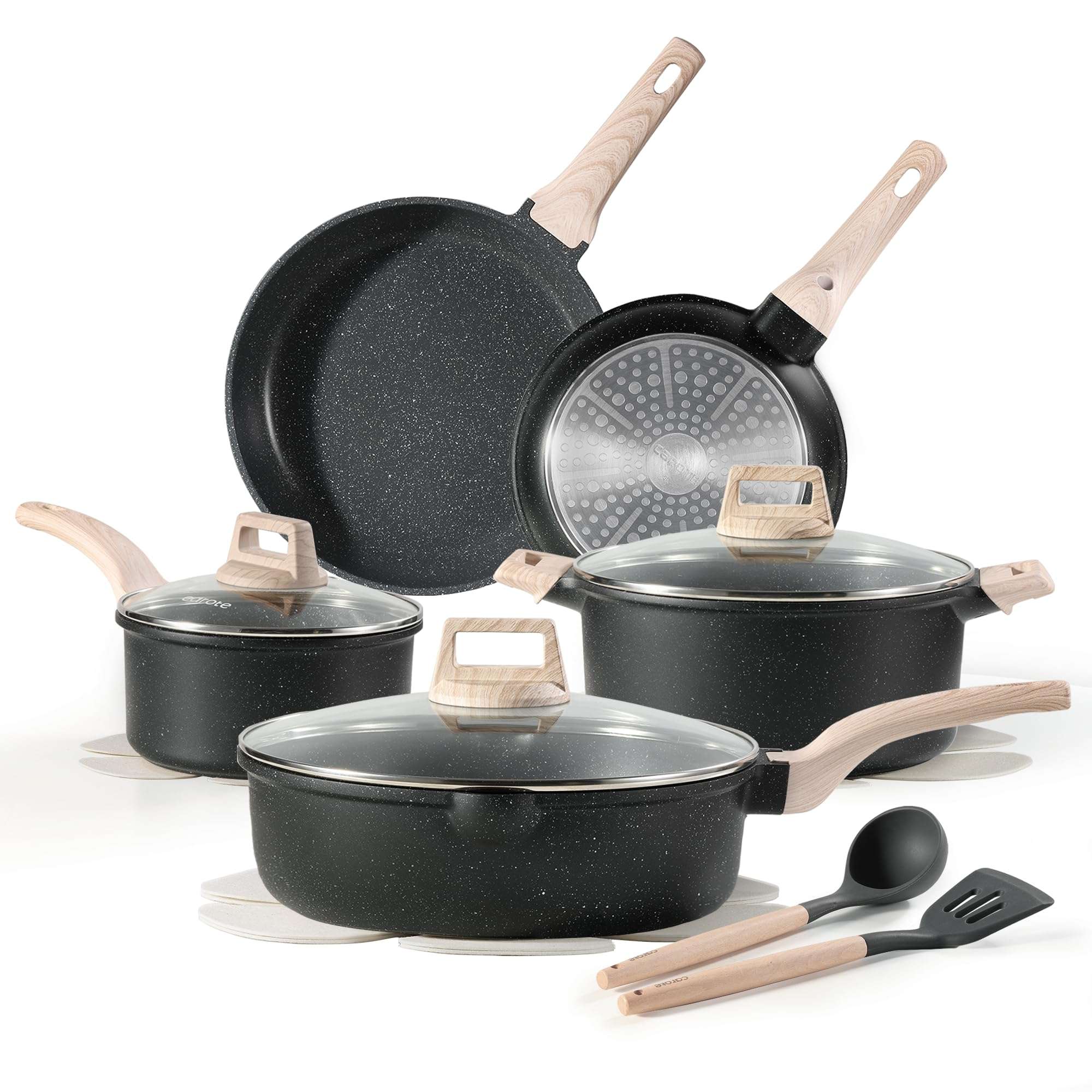 CAROTE 14Pcs Pots and Pans Set Non Stick, Cookware Sets Induction Cookware Granite Cooking Set with Frying Pans, Saucepans, Saute Pan, Extra Large Casserole - Image 1