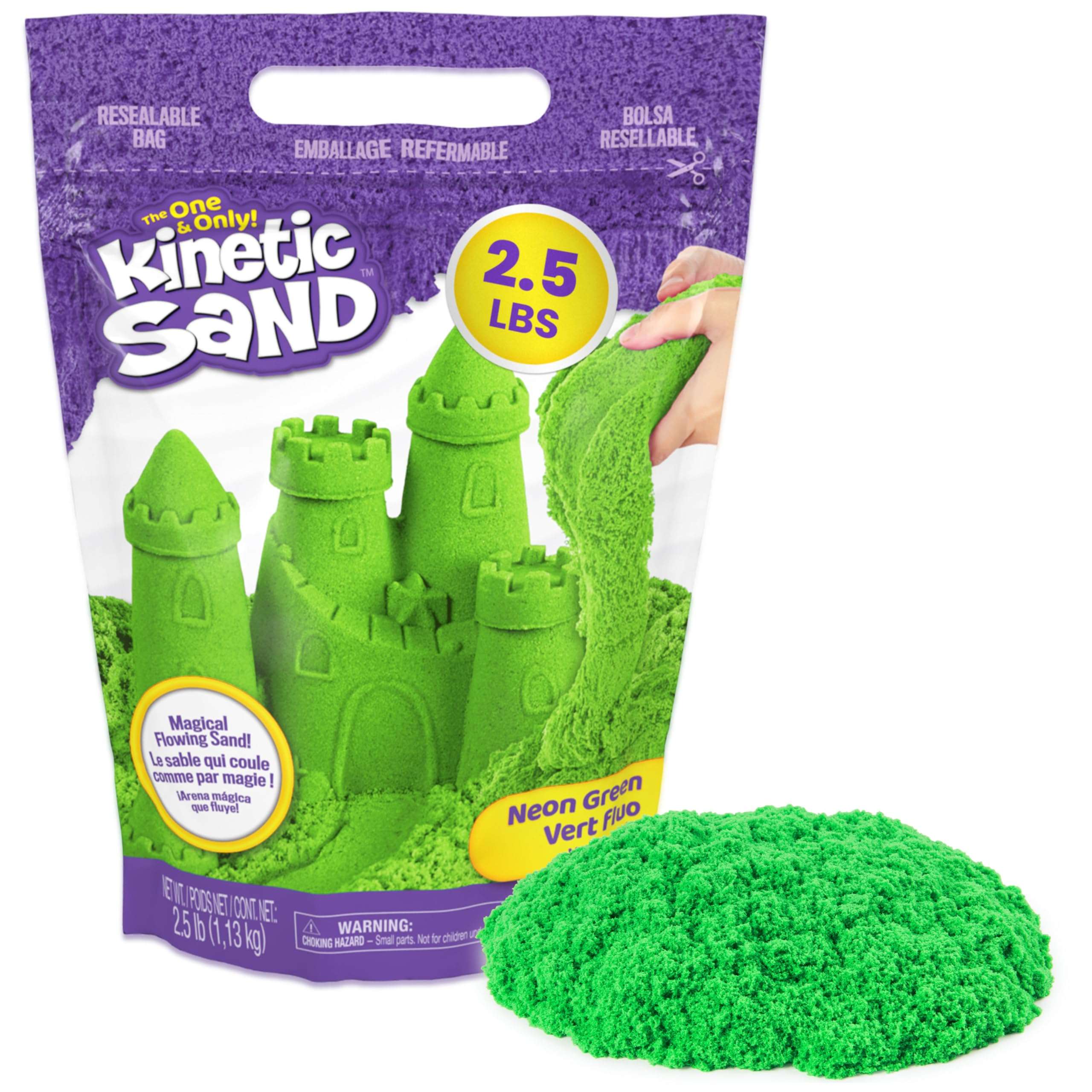 Kinetic Sand, 2.5lbs Green Play Sand, Moldable Sensory Toys for Kids, Resealable Bag (Packaging May Vary), for Ages 3 and up - Image 1