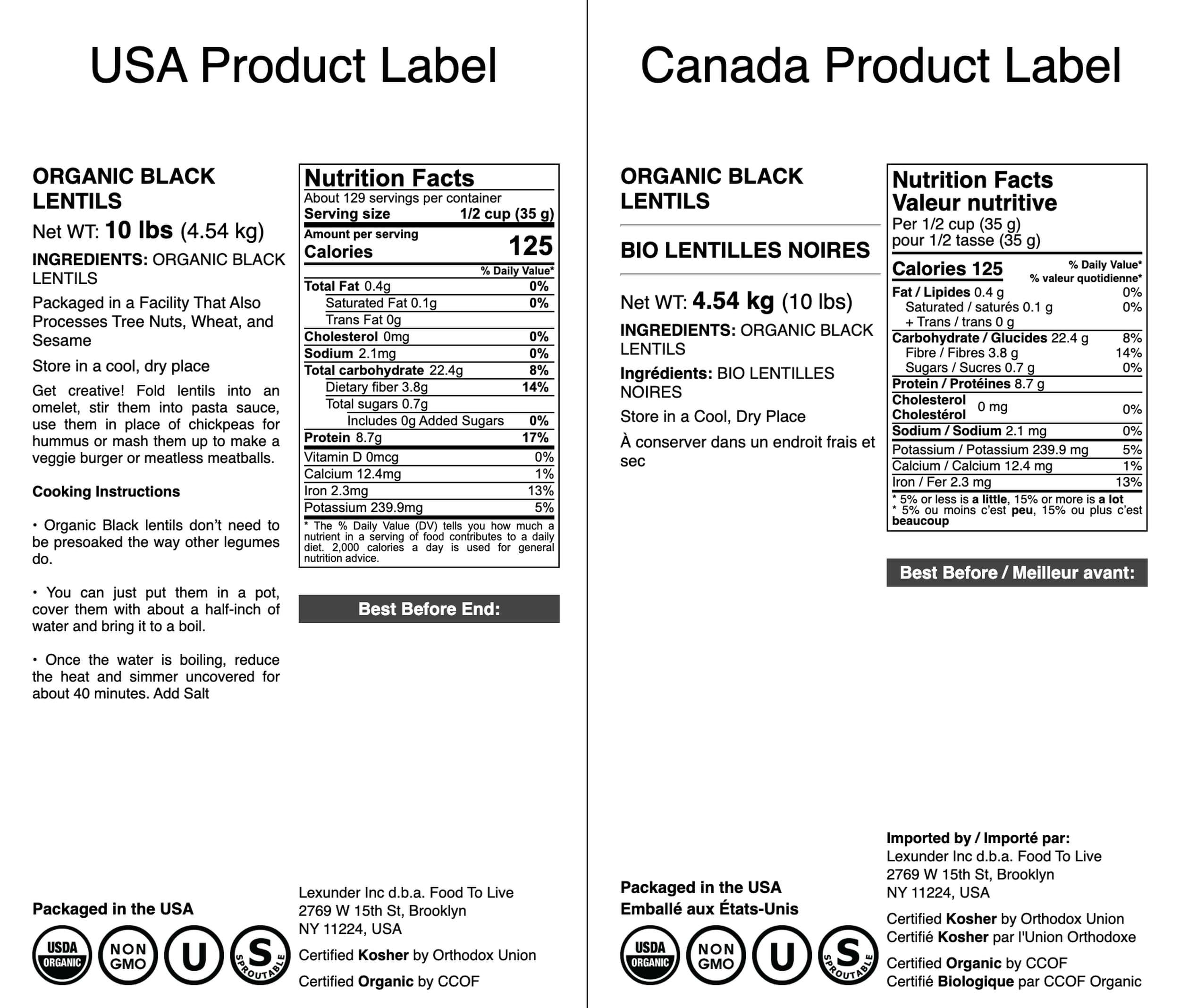 Food to Live Organic Black Lentils, 10 Pounds – Non-GMO, Whole Dry Pulses, Raw, Sproutable, Kosher, Vegan, Bulk Legumes, Black Masoor Daal. Rich in Thiamin, Folate, Protein. Great for Tacos, Soups - Image 3
