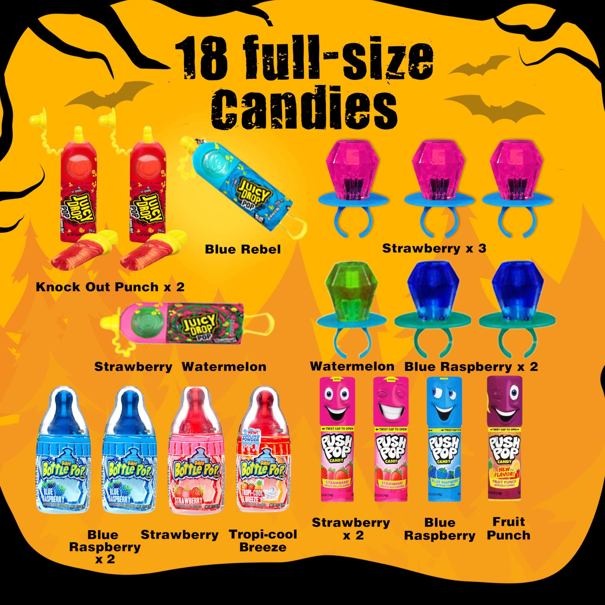 Candy Variety Pack, 18 Count Assorted Lollipops, Bulk Individually Wrapped Ring Pop, Push Pop, Baby Bottle Pop & Juicy Drop, Ideal for Birthdays, Party Favors for Kids & Hard Candy Gifts - Image 3