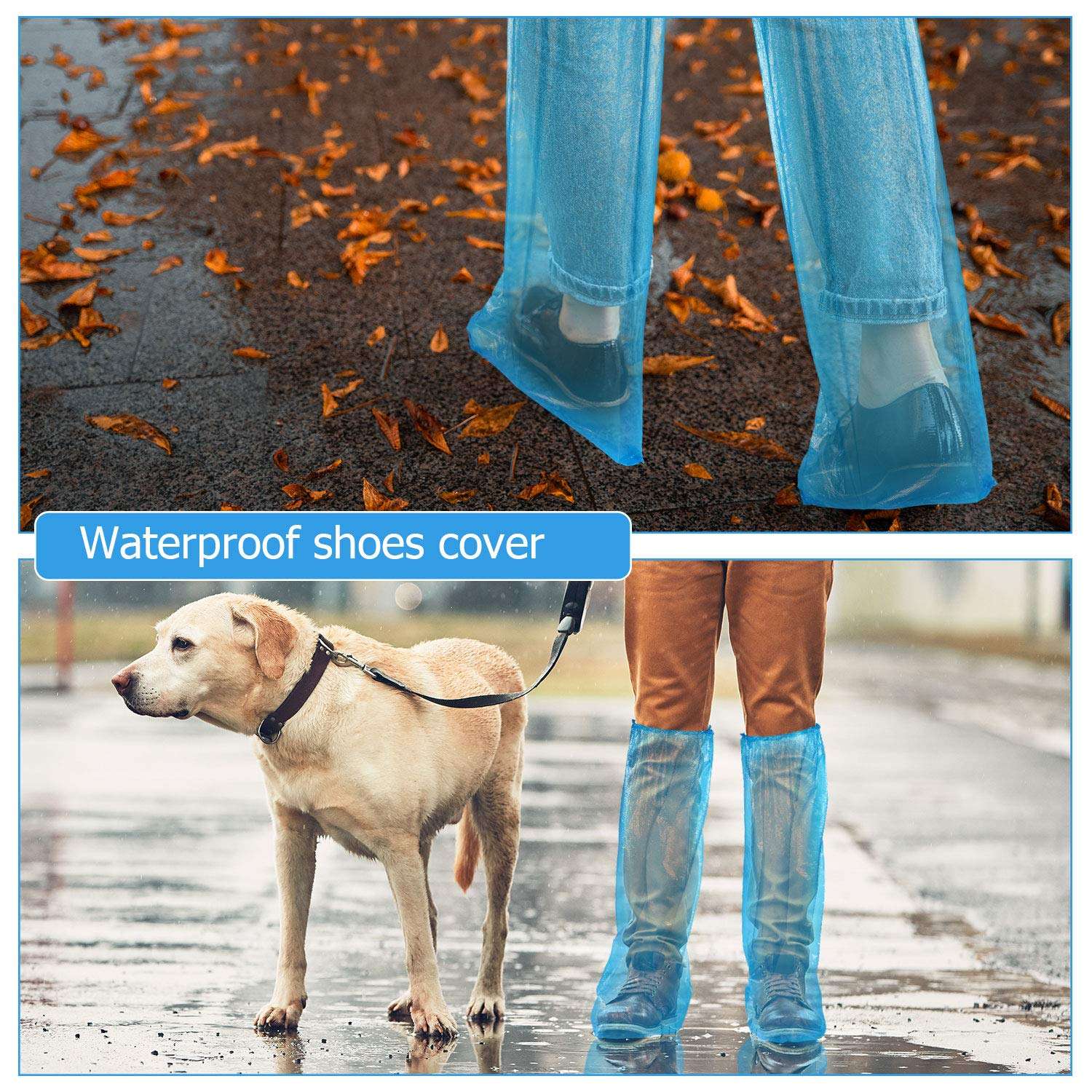 SATINIOR 100 Pieces/ 50 Pairs Disposable Boot Covers Plastic Long Waterproof Shoes Cover over the Knee for Men Women - Image 2