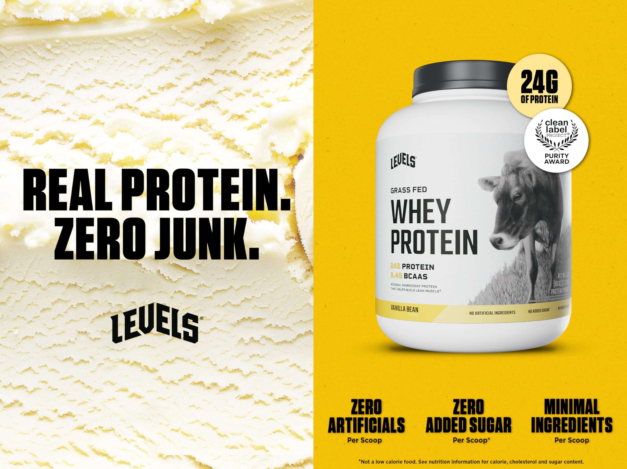 Levels Grass Fed Whey Protein Powder, No Artificials, 24G of Protein, Vanilla Bean, 5LB - Image 2