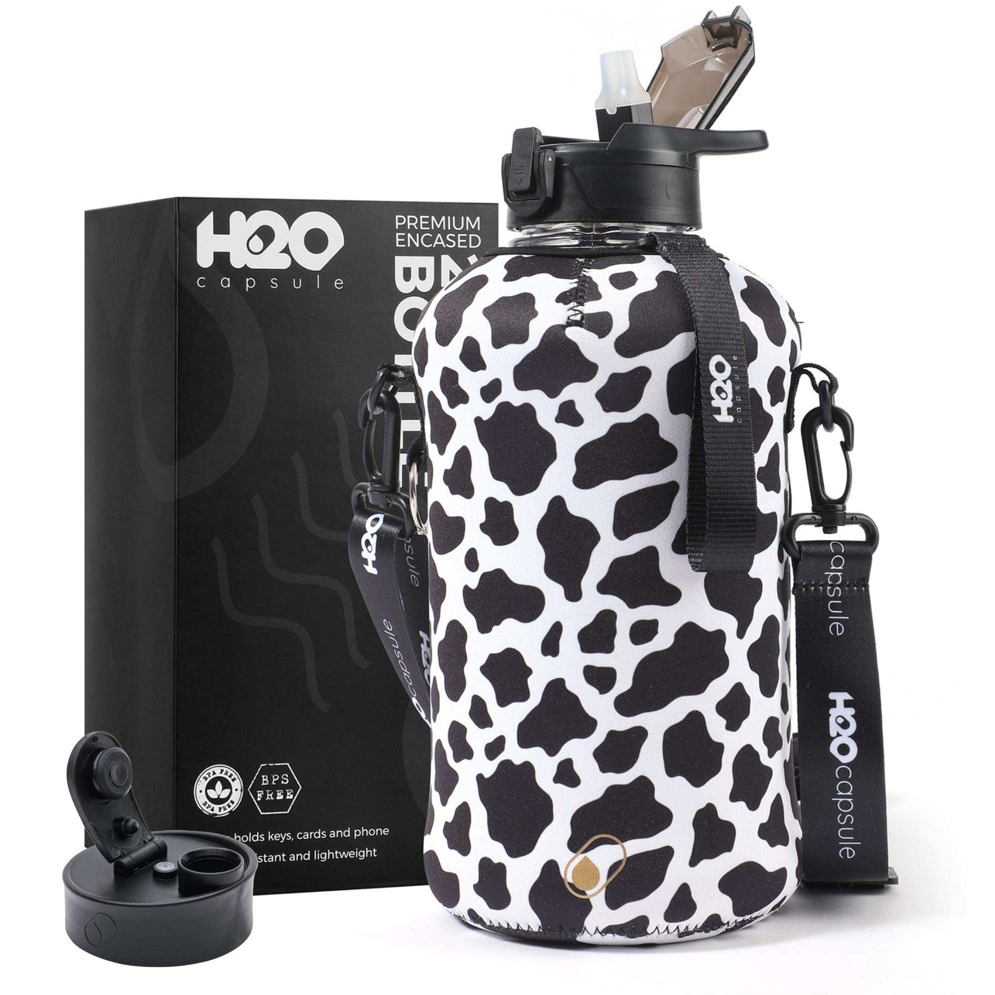 H2O Capsule 2.2L Half Gallon Water Bottle with Storage Sleeve and Covered Straw Lid – BPA Free Large Reusable Drink Container with Handle - Big Sports Jug, 2.2 Liter (74 Ounce) - Image 1