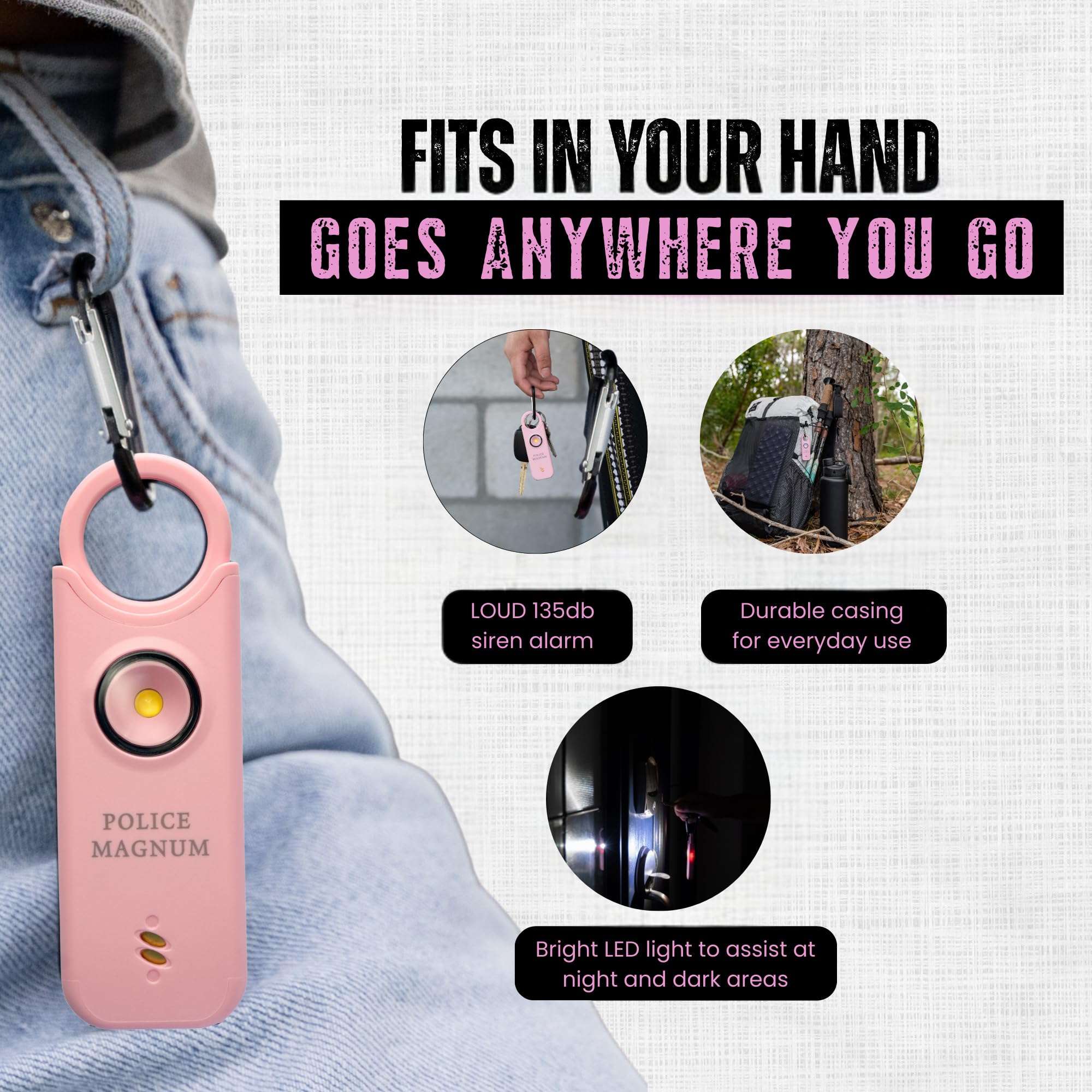 Police Magnum Personal Safety Alarm & Pepper Spray Combo Self Defense Pack for Women- Loud 135db Siren with Light & Max Strength Flip Top Pepper Spray Protection - Image 3