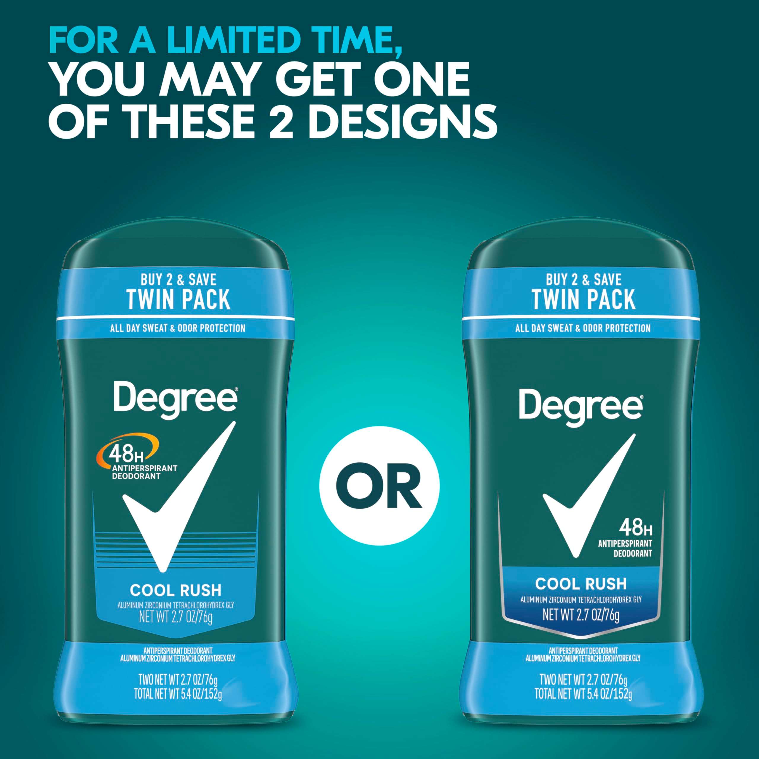 Degree Men Original Antiperspirant Deodorant Cool Rush Twin Pack 48-Hour Sweat & Odor Protection Antiperspirant For Men 2.7 oz - Image 3