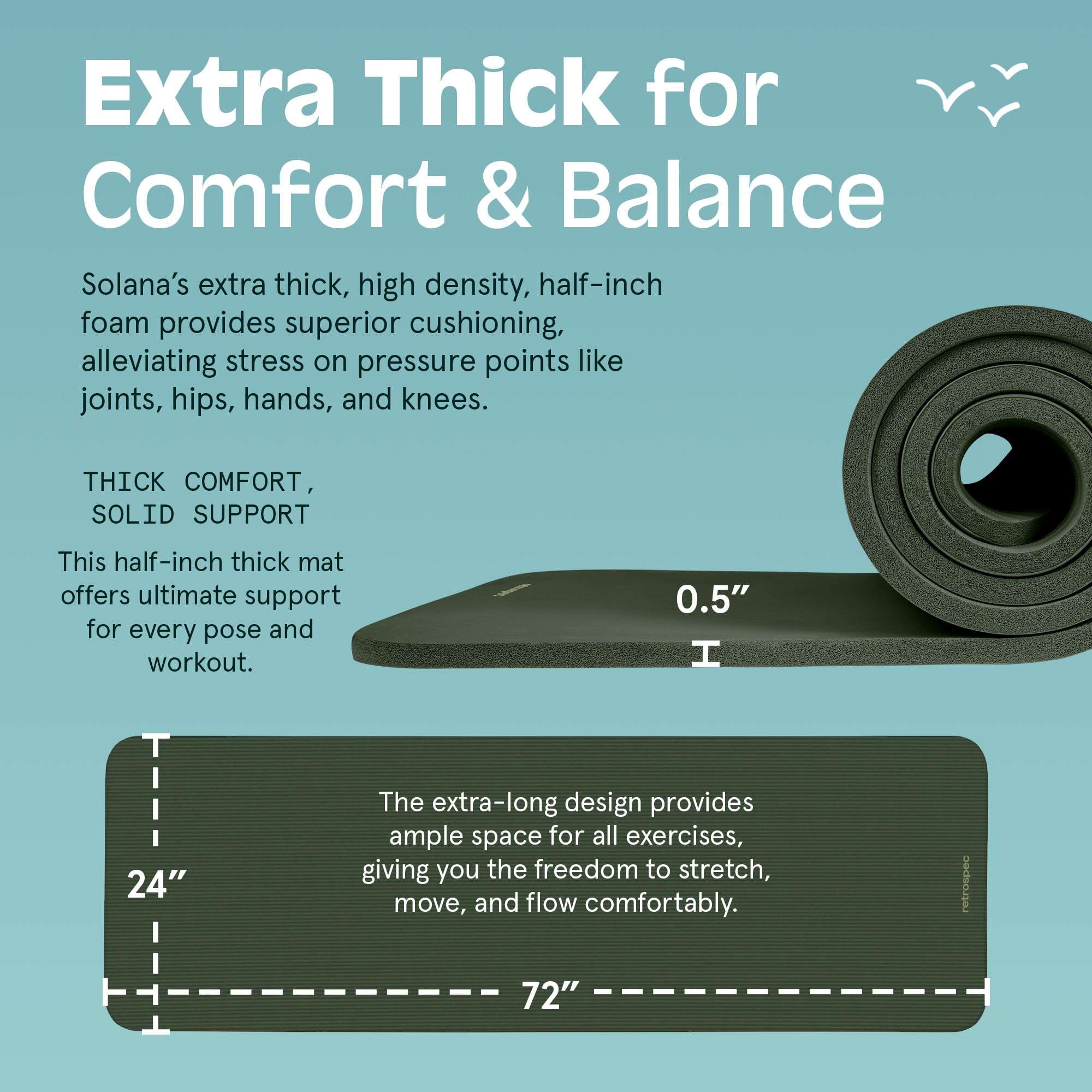 Retrospec Solana Yoga Mat 1/2" Thick w/Nylon Strap for Men & Women - Non Slip Exercise Mat for Yoga, Pilates, Stretching, Floor & Fitness Workouts - Image 3