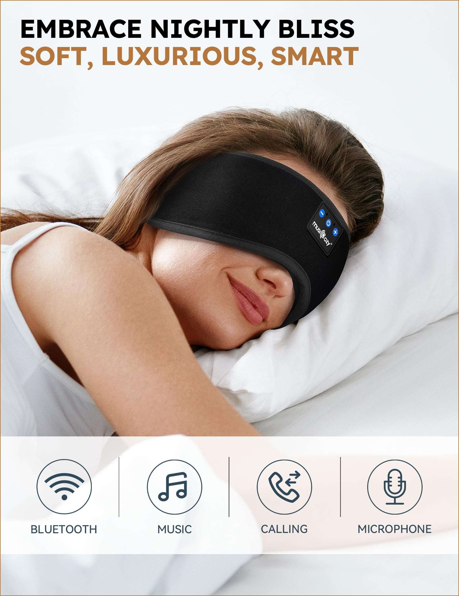 MUSICOZY Sleep Headphones Bluetooth 5.4 Headband Sleeping Eye Mask for Mom Women Men Wireless Music Earbuds Earphones for Side Sleepers Built-in HD Speakers Cool Gadgets Unique Gifts - Image 2