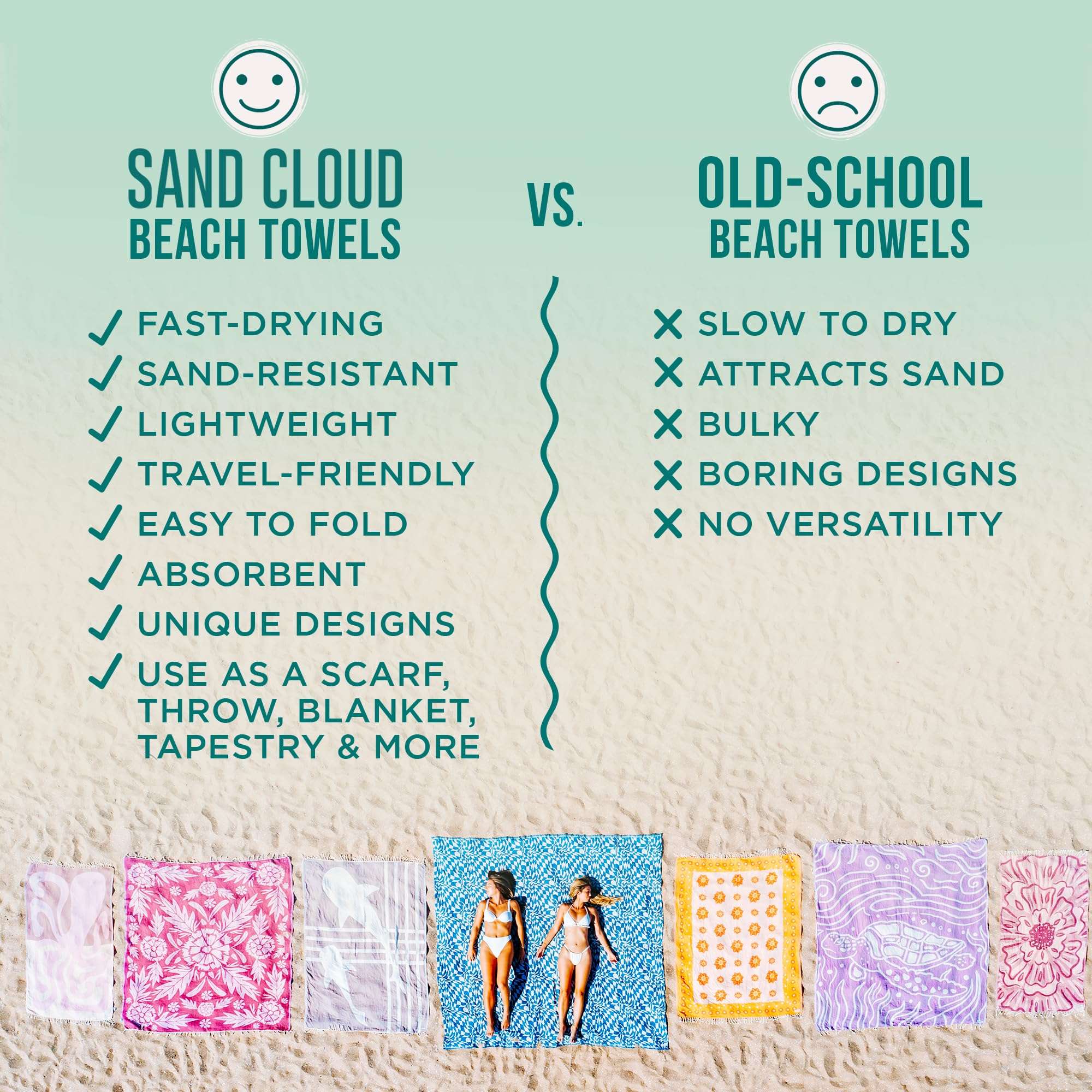 Sand Cloud Oversized Turkish Beach Towel - Disney Boho Mermaid - Sand Free - 100% Certified Organic Turkish Cotton Yarn - Quick Dry Towel for Beach, Picnic, Blanket or Bath - As Seen on Shark Tank - Image 5