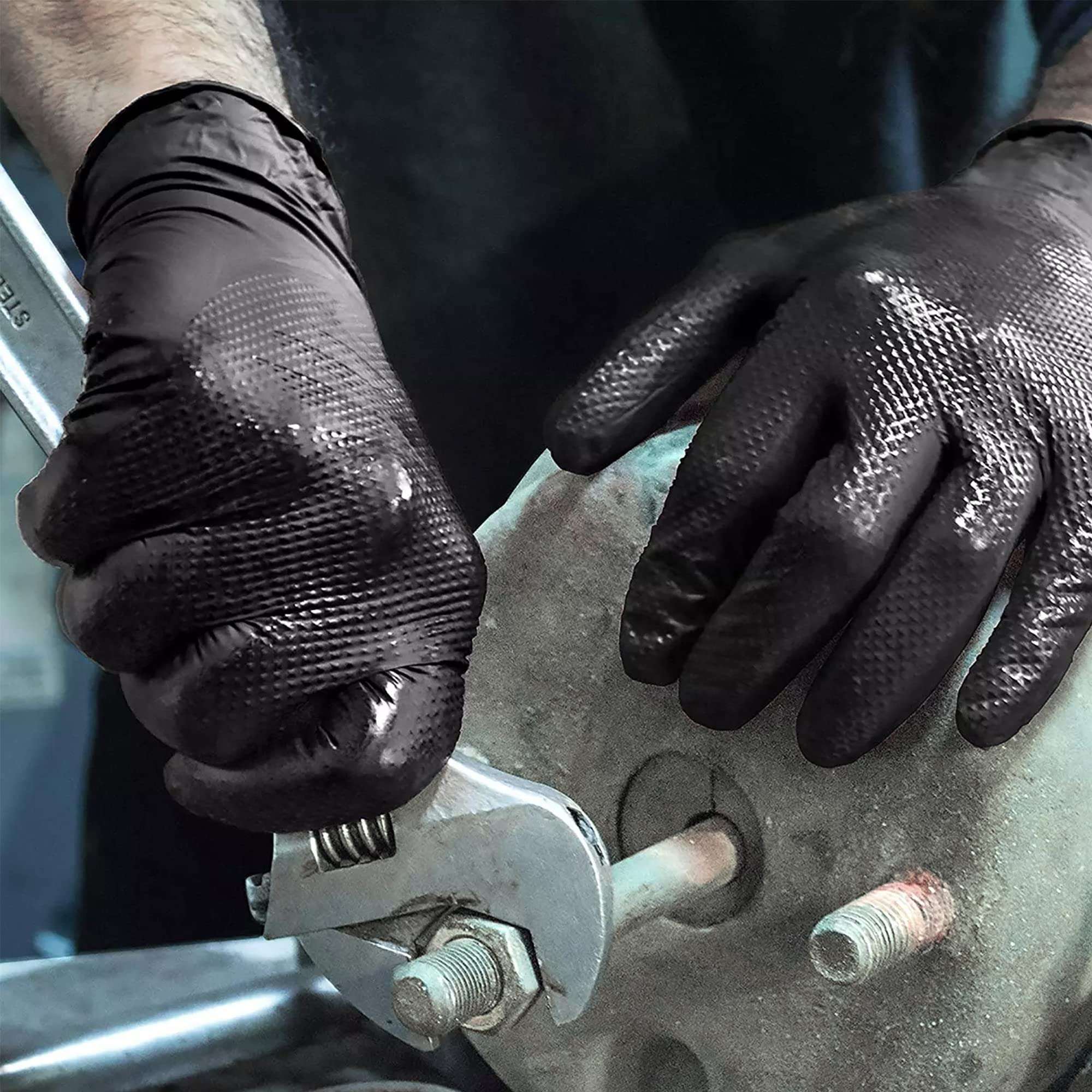 TitanFlex Heavy Duty Black Nitrile Gloves, Raised Diamond Texture, Latex Free, Powder Free Disposable Gloves (8Mil/6Mil) - Image 8