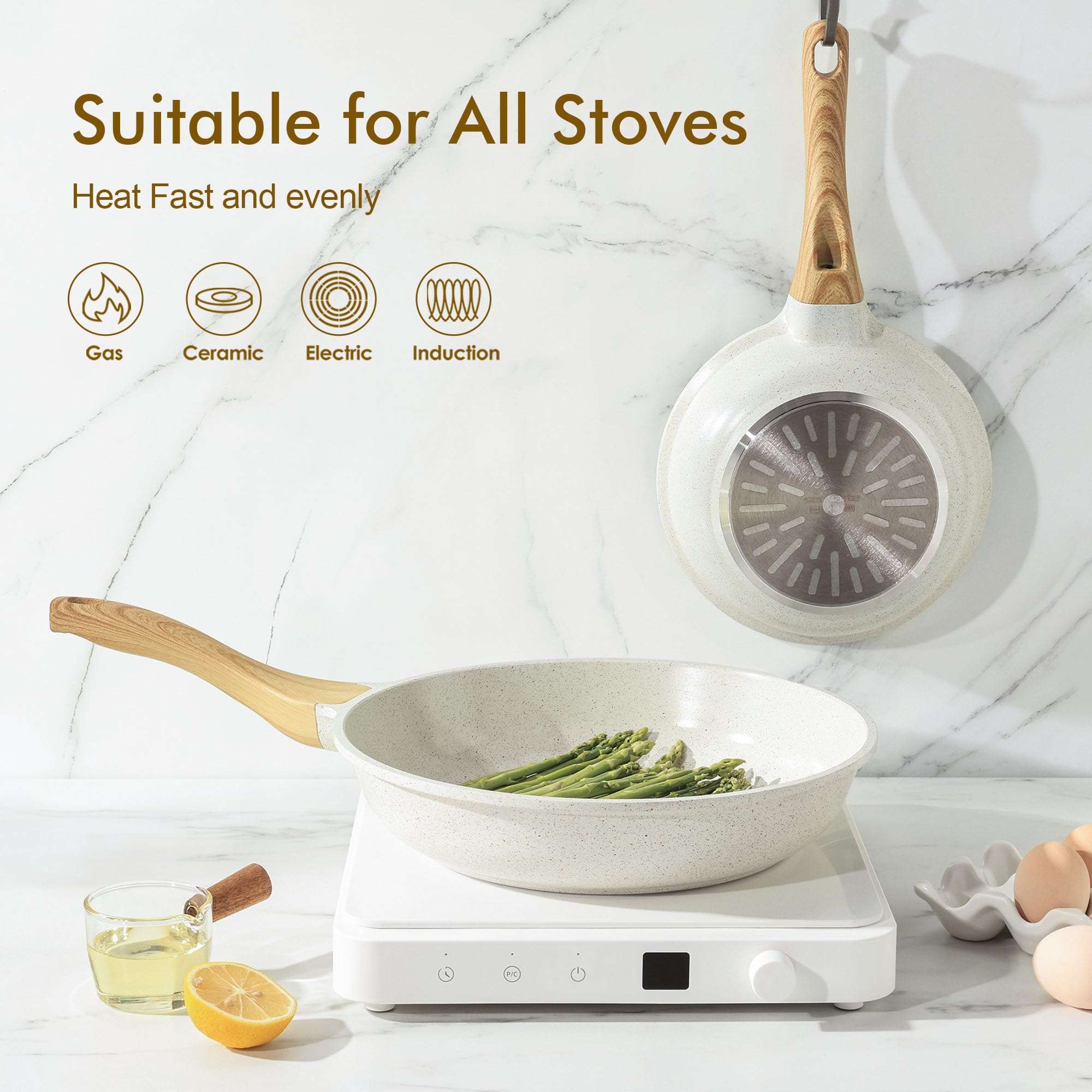 SENSARTE Nonstick Ceramic Frying Pan Skillet, 9.5 Inch Omelet Pan, Healthy Non Toxic Chef Pan, Induction Compatible Egg Pan with Heat Resistant Handle, PFAS-Free - Image 4