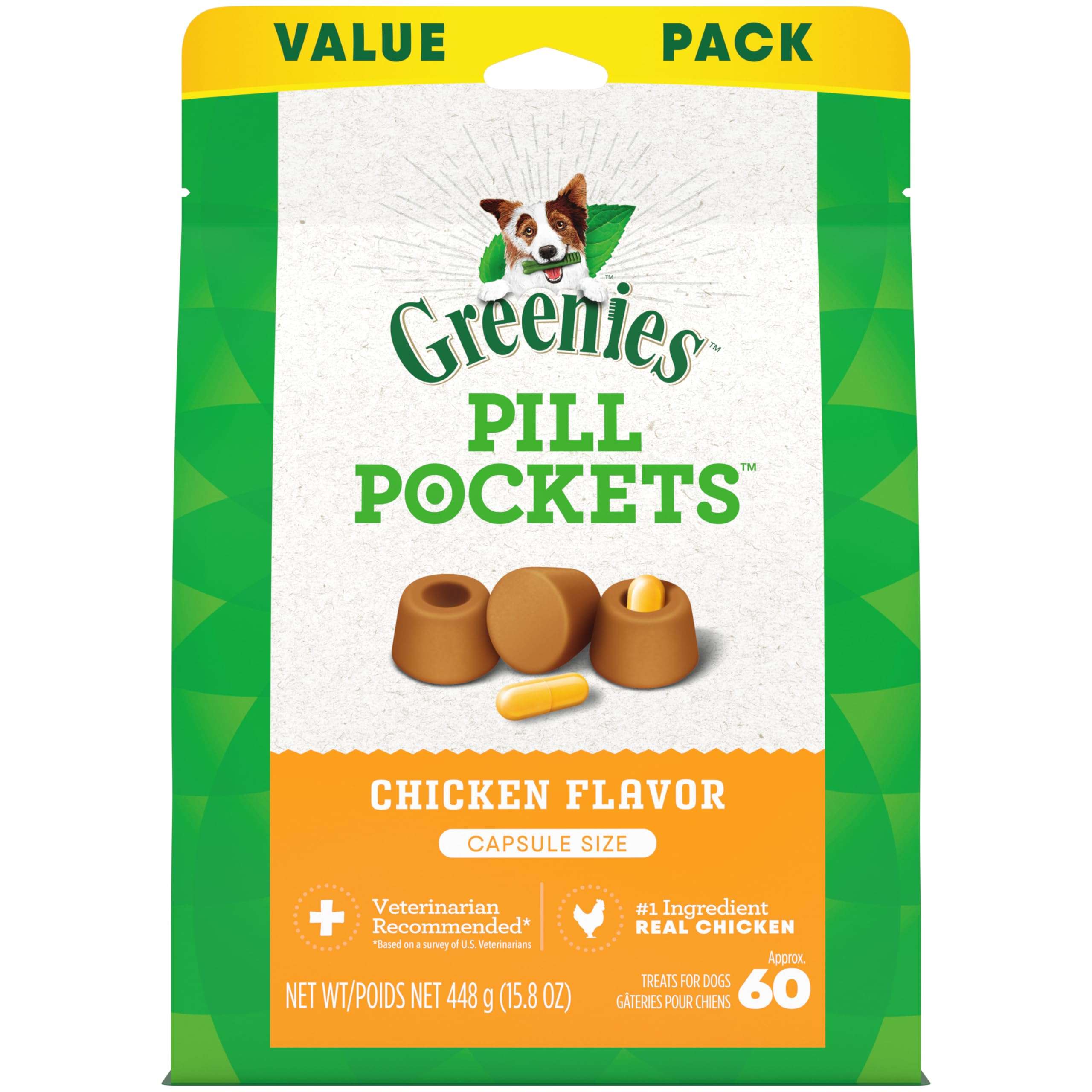 Greenies Pill Pockets for Dogs Large Size, Soft Dog Treats, Chicken Flavor, 15.8 oz. Pouch (60 Treats) - Image 1
