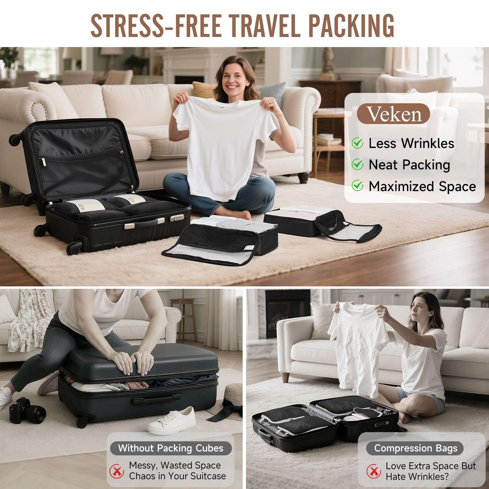 Veken 10 Set/8 Set Packing Cubes for Travel Essentials, Suitcase Organizer Bags in 4 Sizes, Carry-On Luggage Accessories with Large Laundry & Toiletry Bag, Must-Have for Airplane, Road Trip & Camping - Image 7